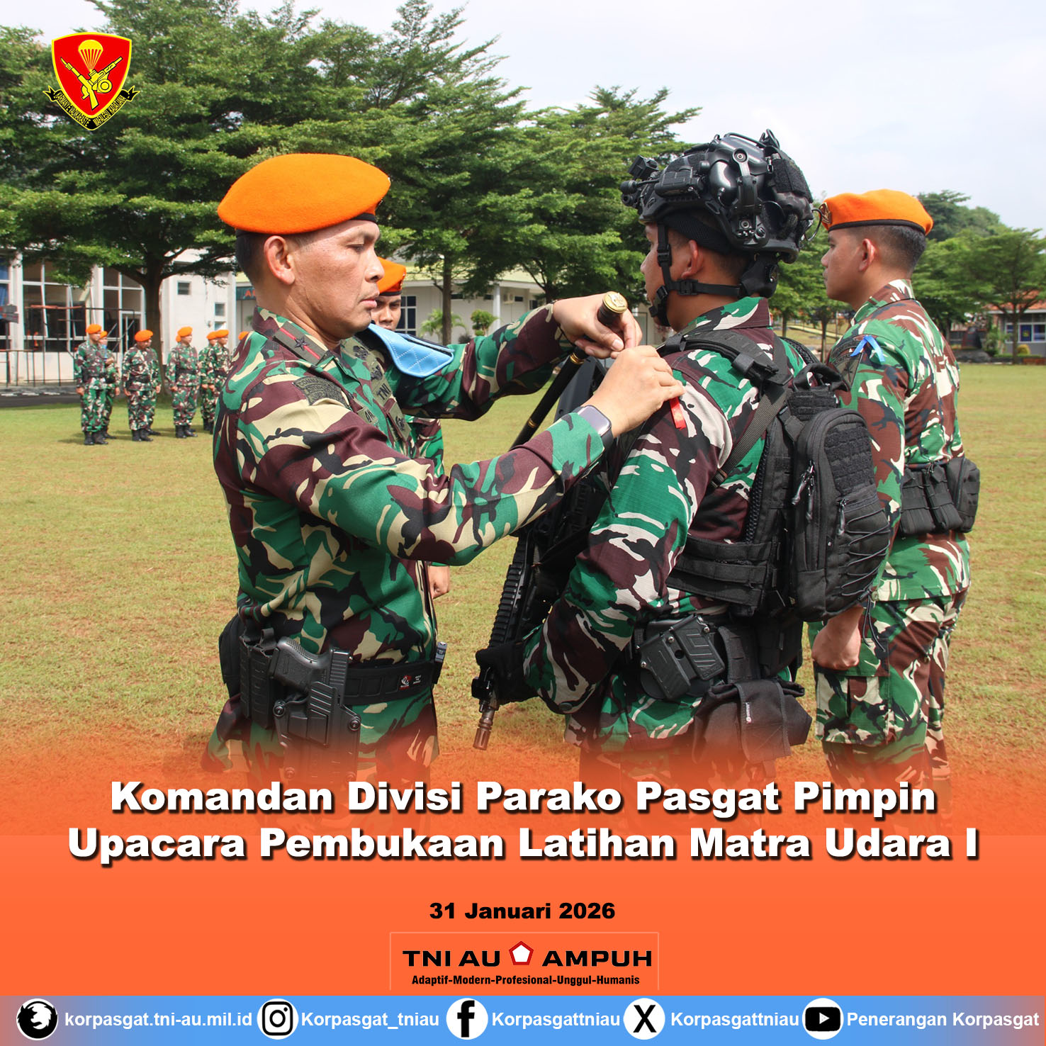 Komandan Divisi Parako Pasgat Pimpin Upacara Pembukaan Latihan Matra Udara I