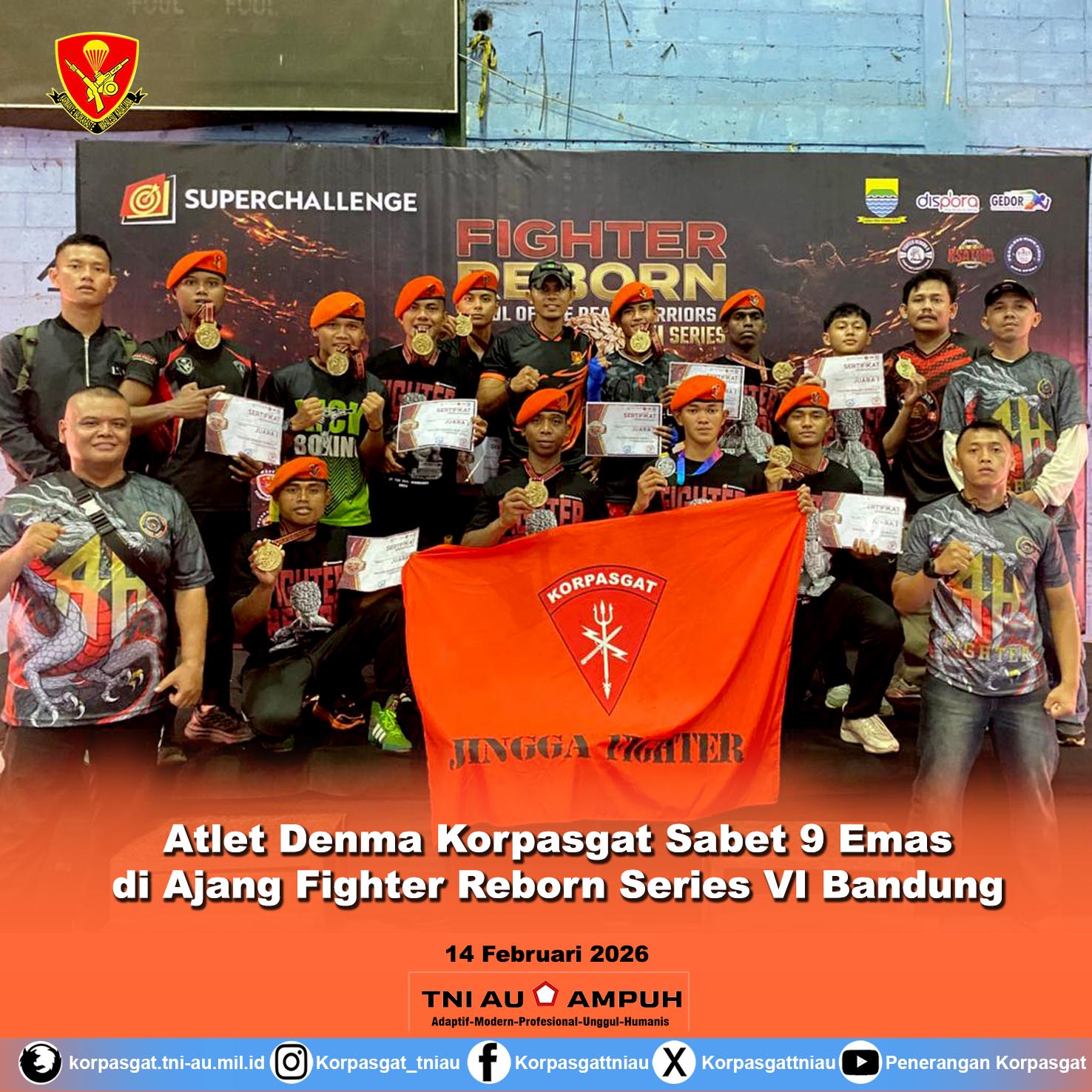 Atlet Denma Korpasgat Sabet 9 Emas di Ajang Fighter Reborn Series VI Bandung