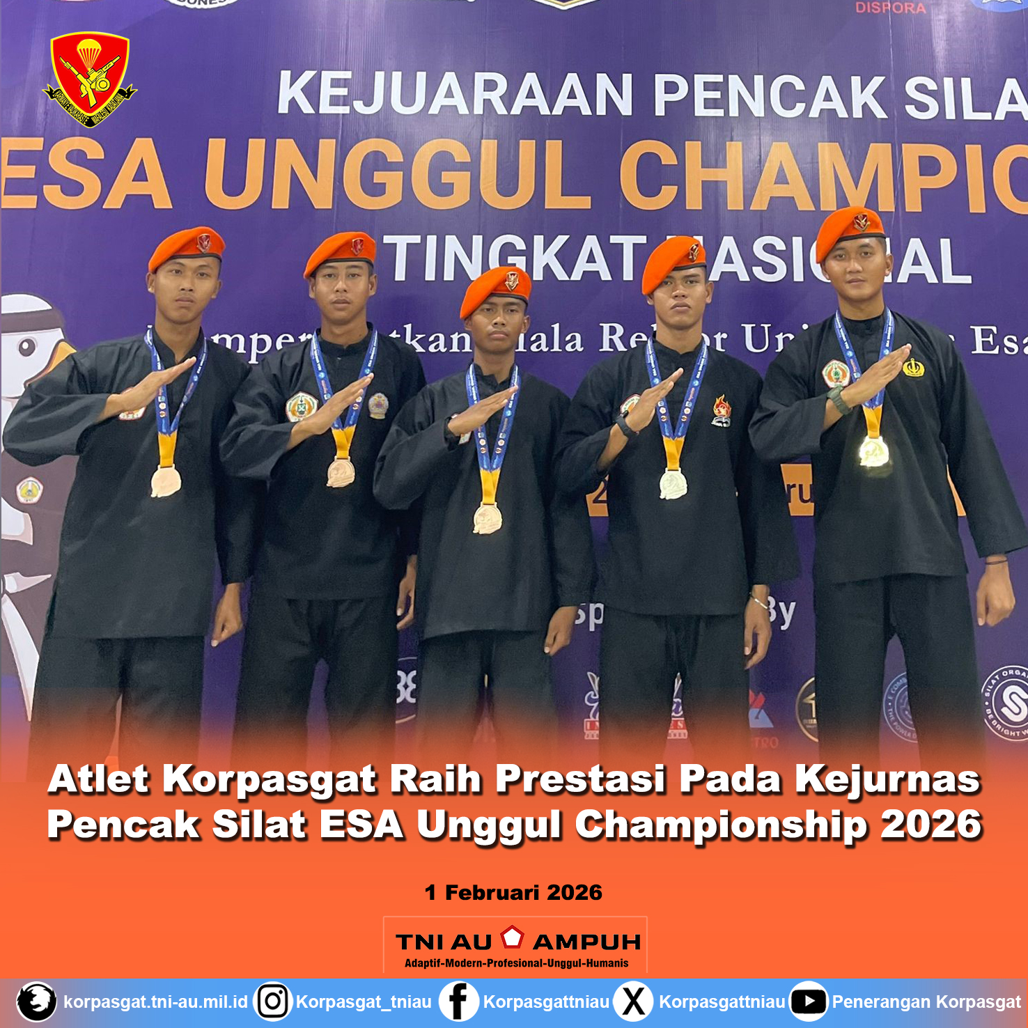 Atlet Korpasgat Raih Prestasi Pada Kejurnas Pencak Silat ESA Unggul Championship 2026