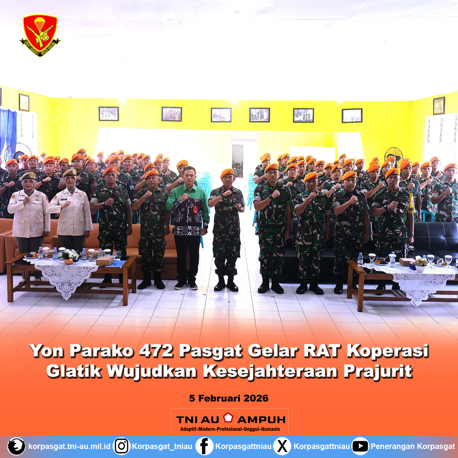 Yon Parako 472 Pasgat Gelar RAT Koperasi Glatik, Wujudkan Kesejahteraan Prajurit