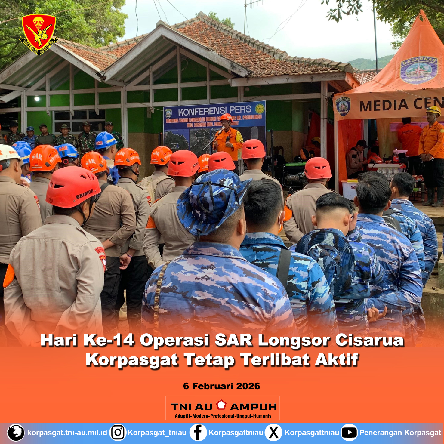 Hari Ke-14 Operasi SAR Longsor Cisarua, Korpasgat Tetap Terlibat Aktif