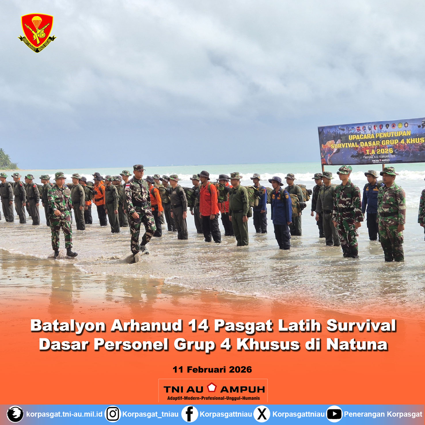 Batalyon Arhanud 14 Pasgat Latih Survival Dasar Personel Grup 4 Khusus di Natuna