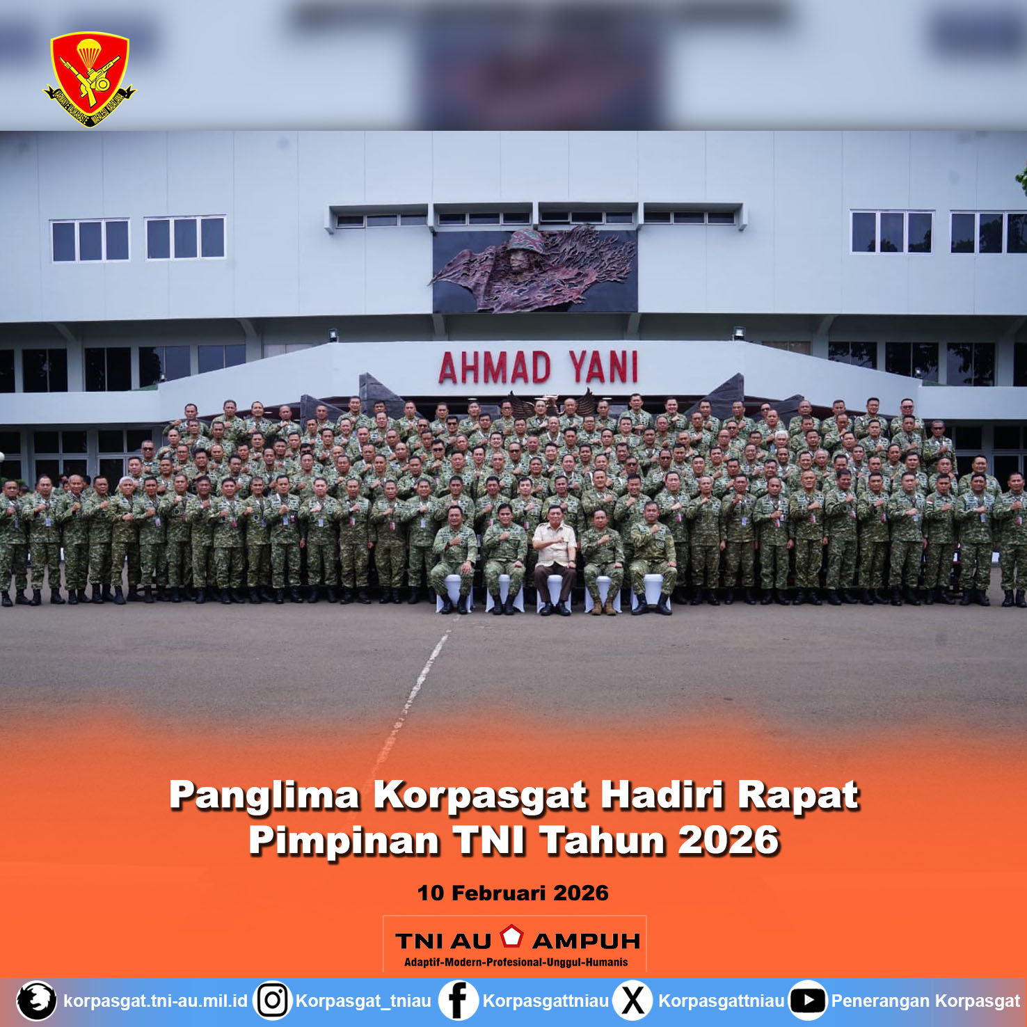 Panglima Korpasgat Hadiri Rapat Pimpinan TNI Tahun 2026