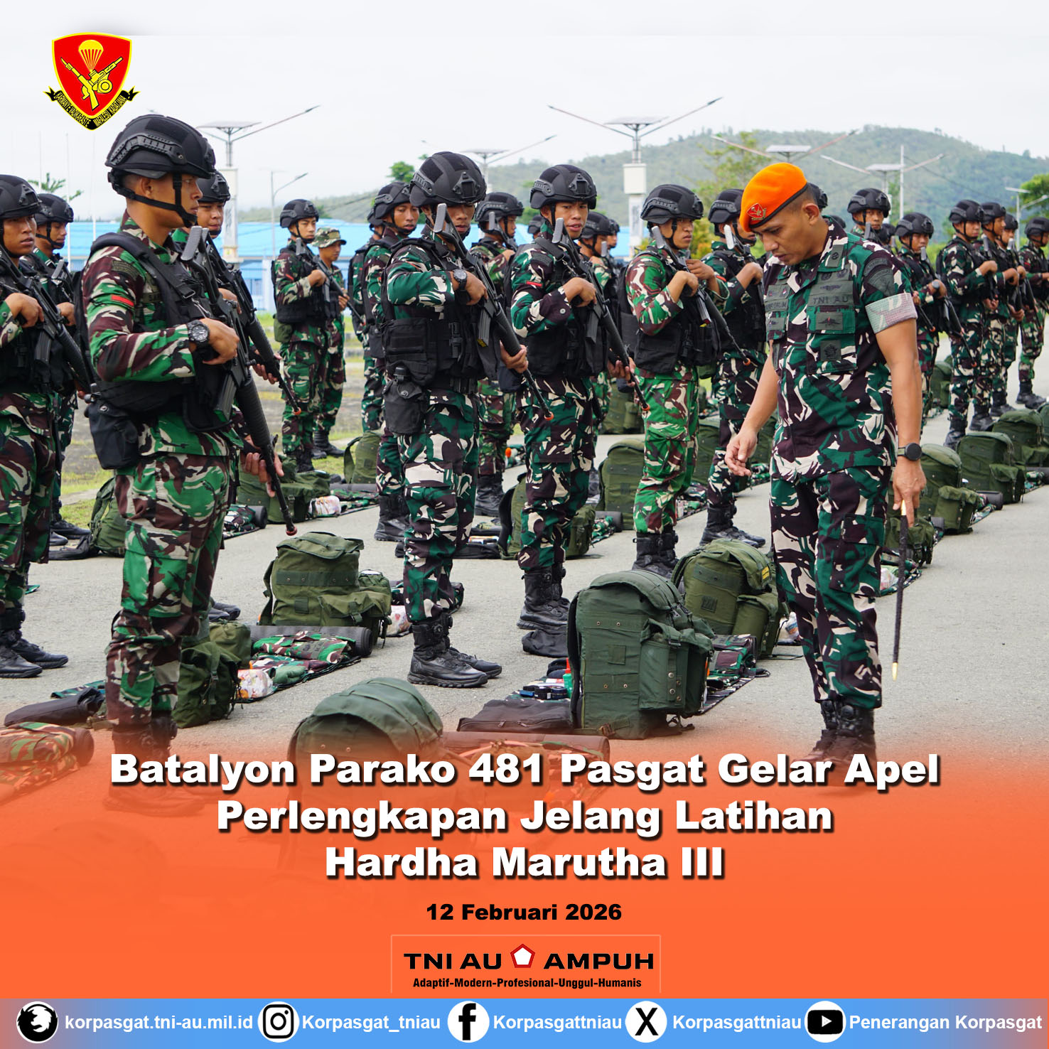 Batalyon Parako 481 Pasgat Gelar Apel Perlengkapan Jelang Latihan Hardha Marutha III