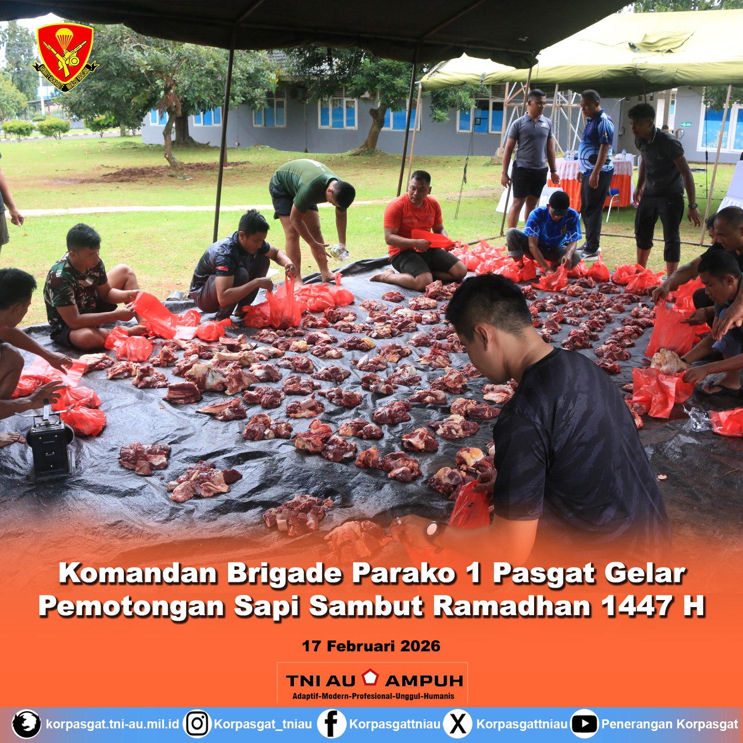 Komandan Brigade Parako 1 Pasgat Gelar Pemotongan Sapi Sambut Ramadhan 1447 H