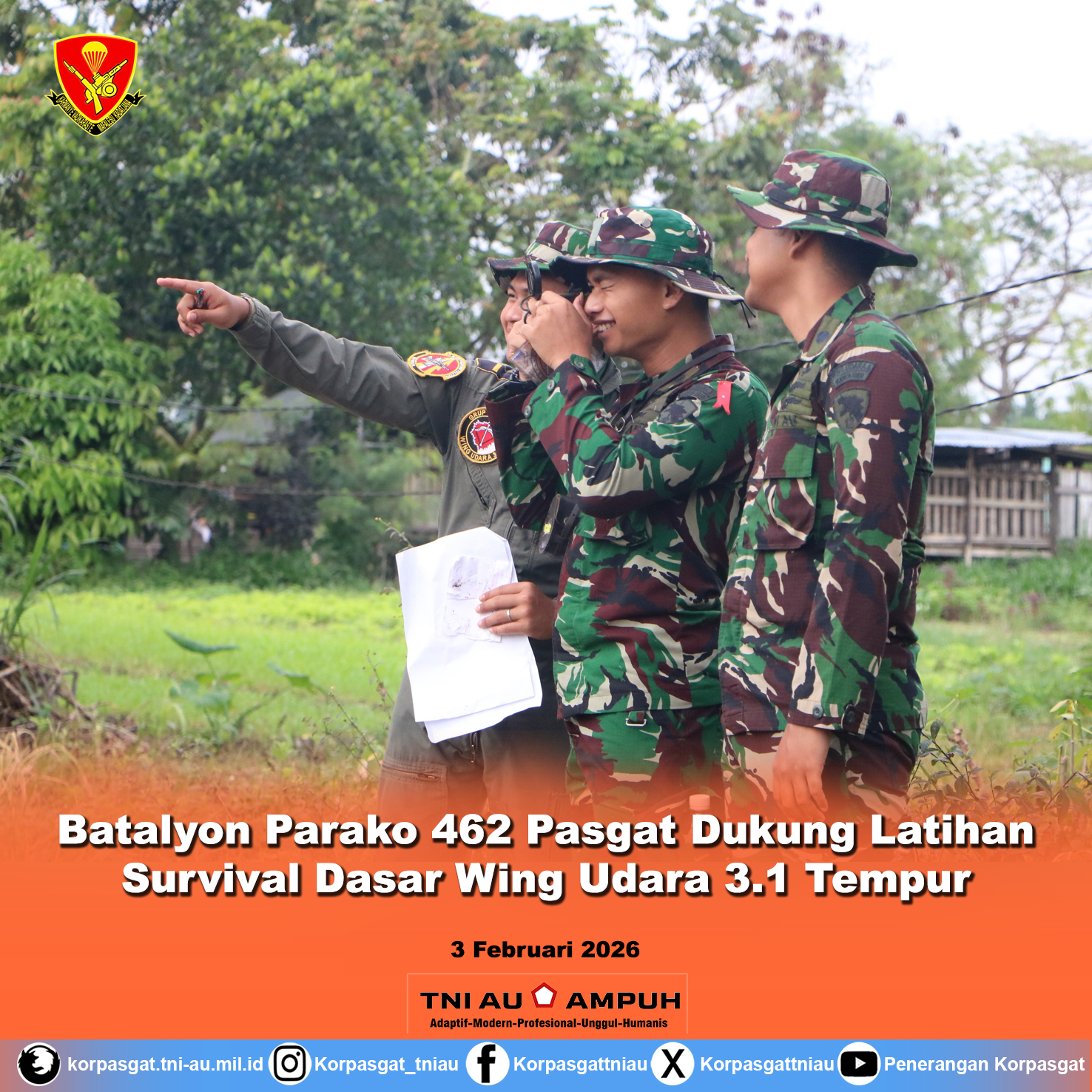Batalyon Parako 462 Pasgat Dukung Latihan Survival Dasar Wing Udara 3.1 Tempur