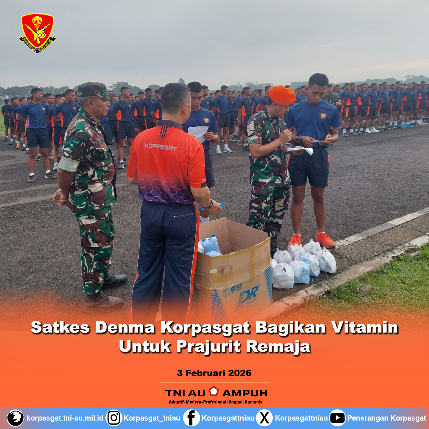Satkes Denma Korpasgat Bagikan Vitamin Untuk Prajurit Remaja