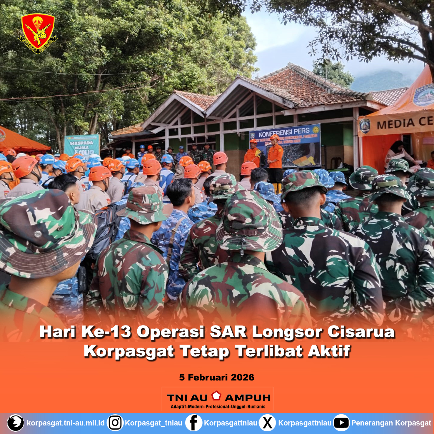 Hari Ke-13 Operasi SAR Longsor Cisarua, Korpasgat Tetap Terlibat Aktif