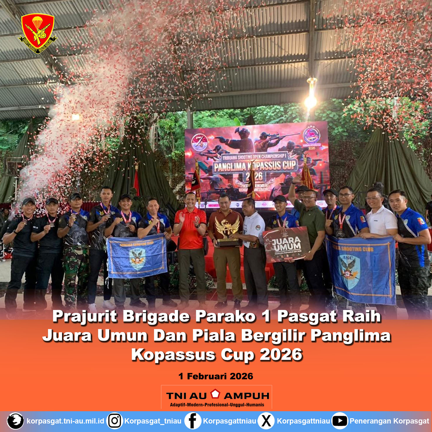 Prajurit Brigade Parako 1 Pasgat Raih Juara Umun Dan Piala Bergilir Panglima Kopassus Cup 2026