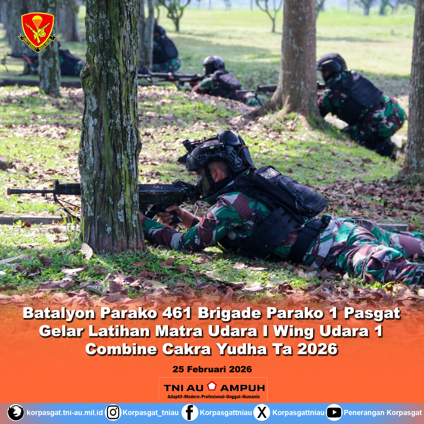 Batalyon Parako 461 Brigade Parako 1 Pasgat Gelar Latihan Matra Udara I Wing Udara 1 Combine Cakra Yudha Ta 2026