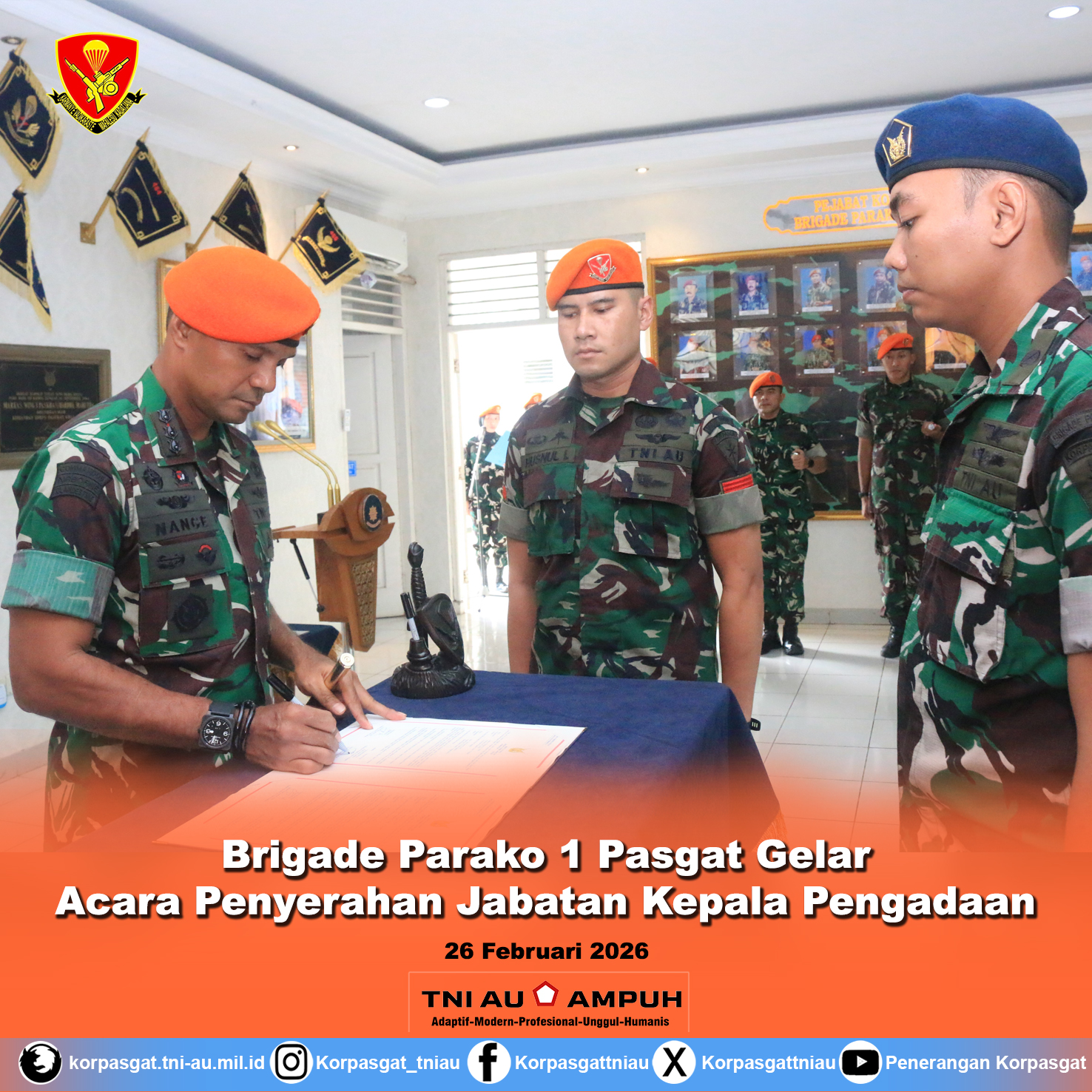 Brigade Parako 1 Pasgat Gelar Acara Penyerahan Jabatan Kepala Pengadaan