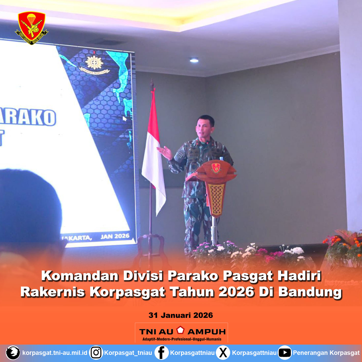 Komandan Divisi Parako Pasgat Hadiri Rakernis Korpasgat Tahun 2026 Di Bandung