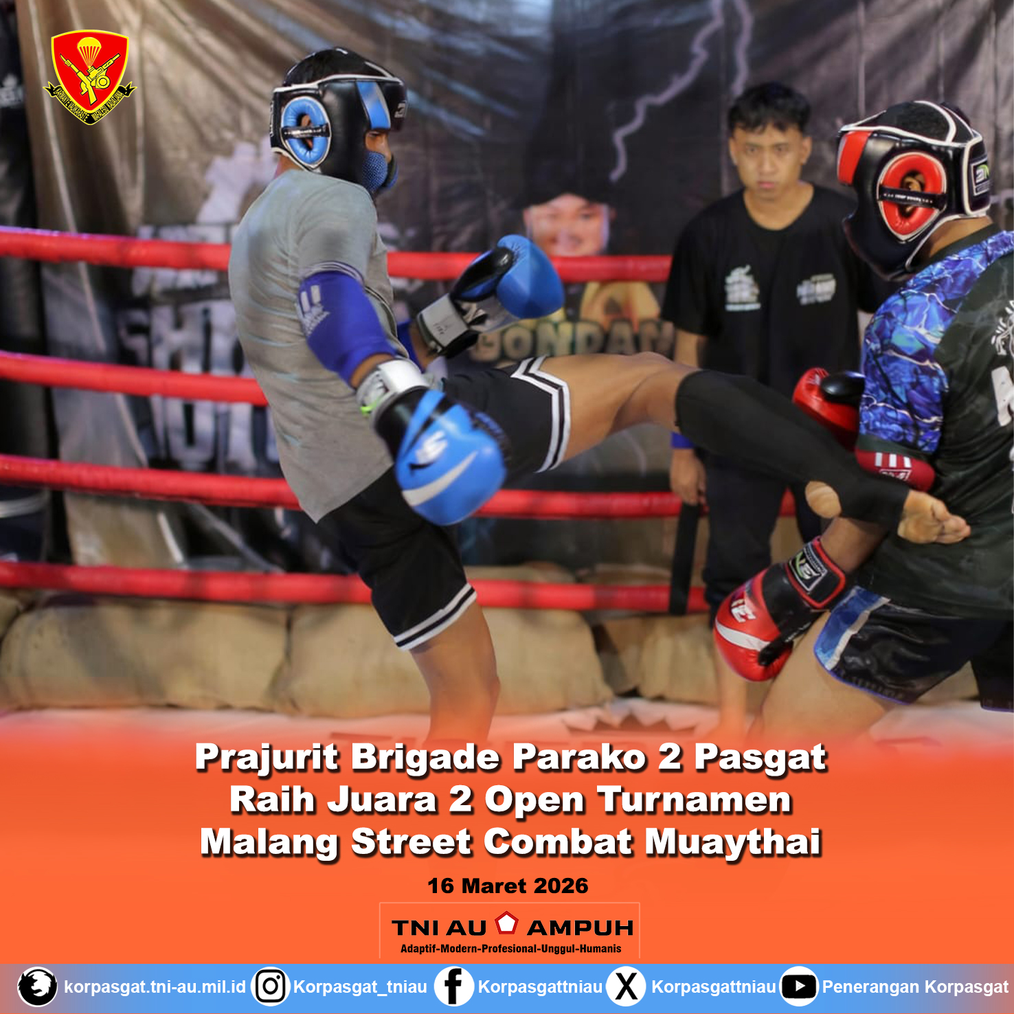 Prajurit Brigade Parako 2 Pasgat Raih Juara 2 Open Turnamen Malang Street Combat Muaythai