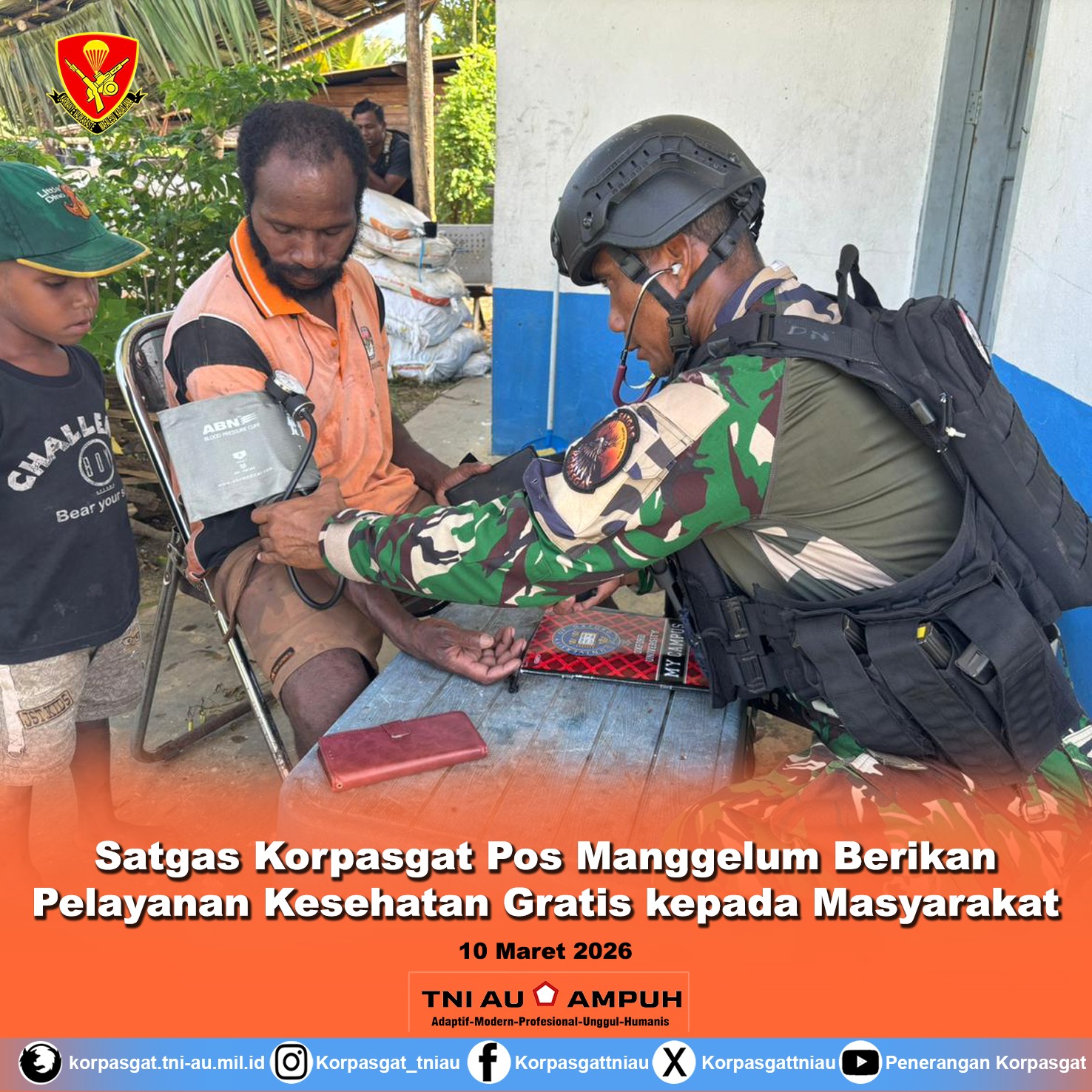 Satgas Korpasgat Pos Manggelum Berikan Pelayanan Kesehatan Gratis kepada Masyarakat