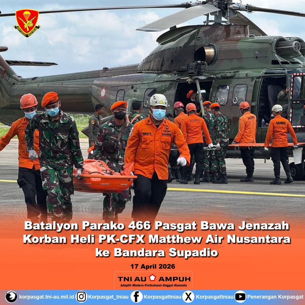Batalyon Parako 466 Pasgat Bawa Jenazah Korban Heli PK-CFX Matthew Air Nusantara Ke Bandara Supadio