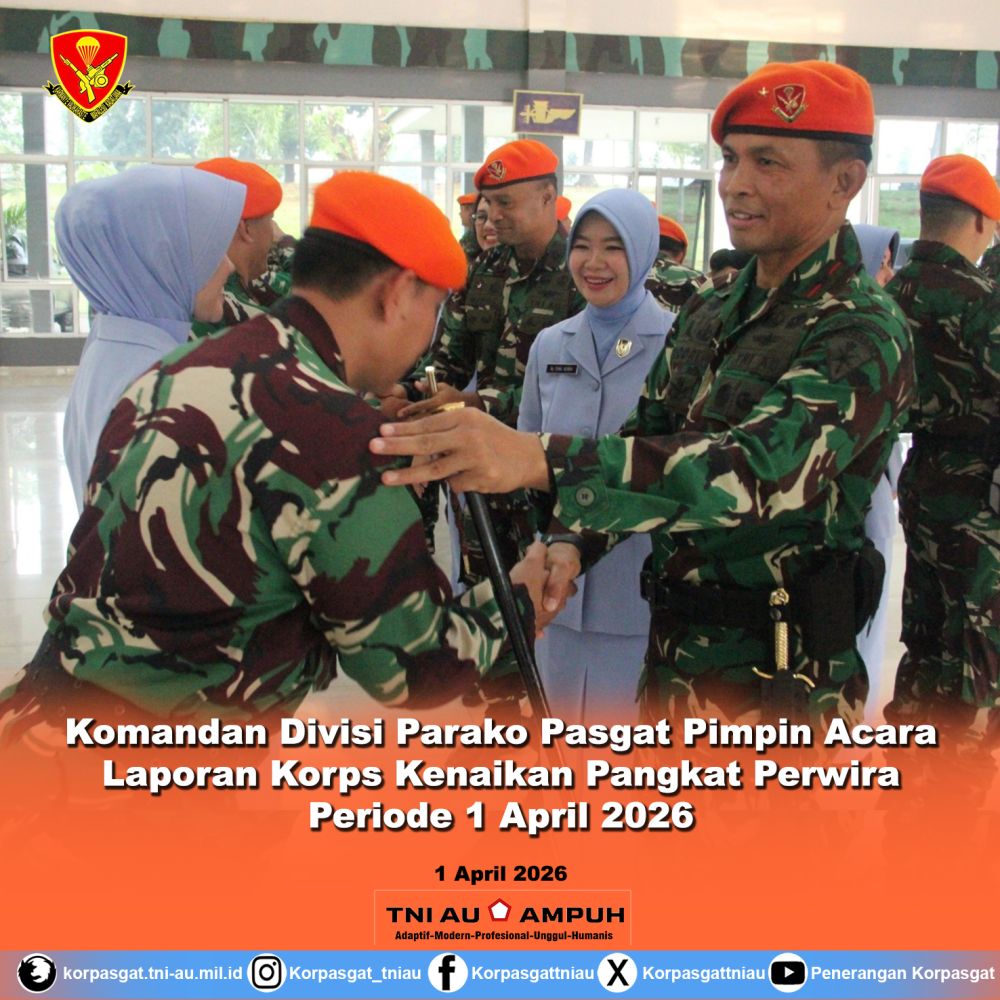 Komandan Divisi Parako Pasgat Pimpin Acara Laporan Korps Kenaikan Pangkat Perwira Periode 1 April 2026