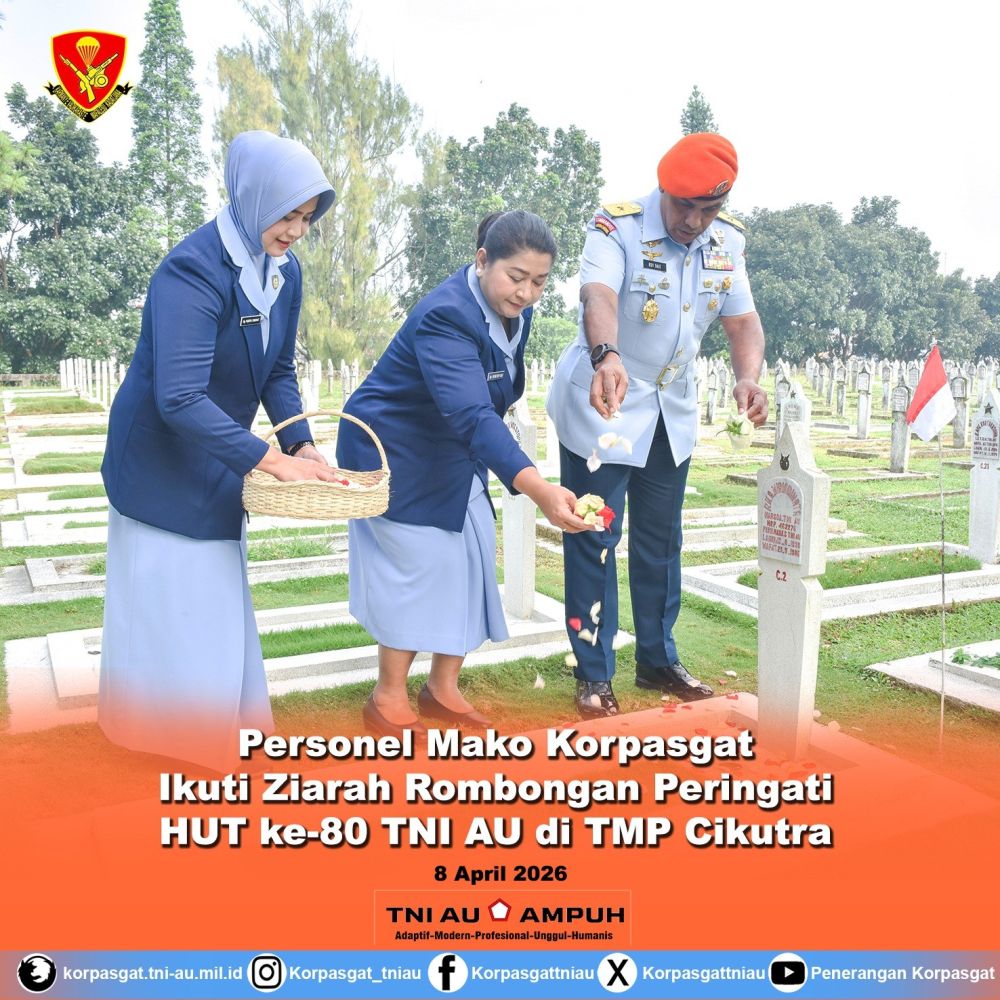 Personel Mako Korpasgat Ikuti Ziarah Rombongan Peringati HUT Ke-80 TNI AU di TMP Cikutra