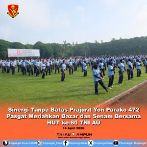 Sinergi Tanpa Batas Prajurit Yon Parako 472 Pasgat Meriahkan Bazar dan Senam Bersama HUT ke-80 TNI AU