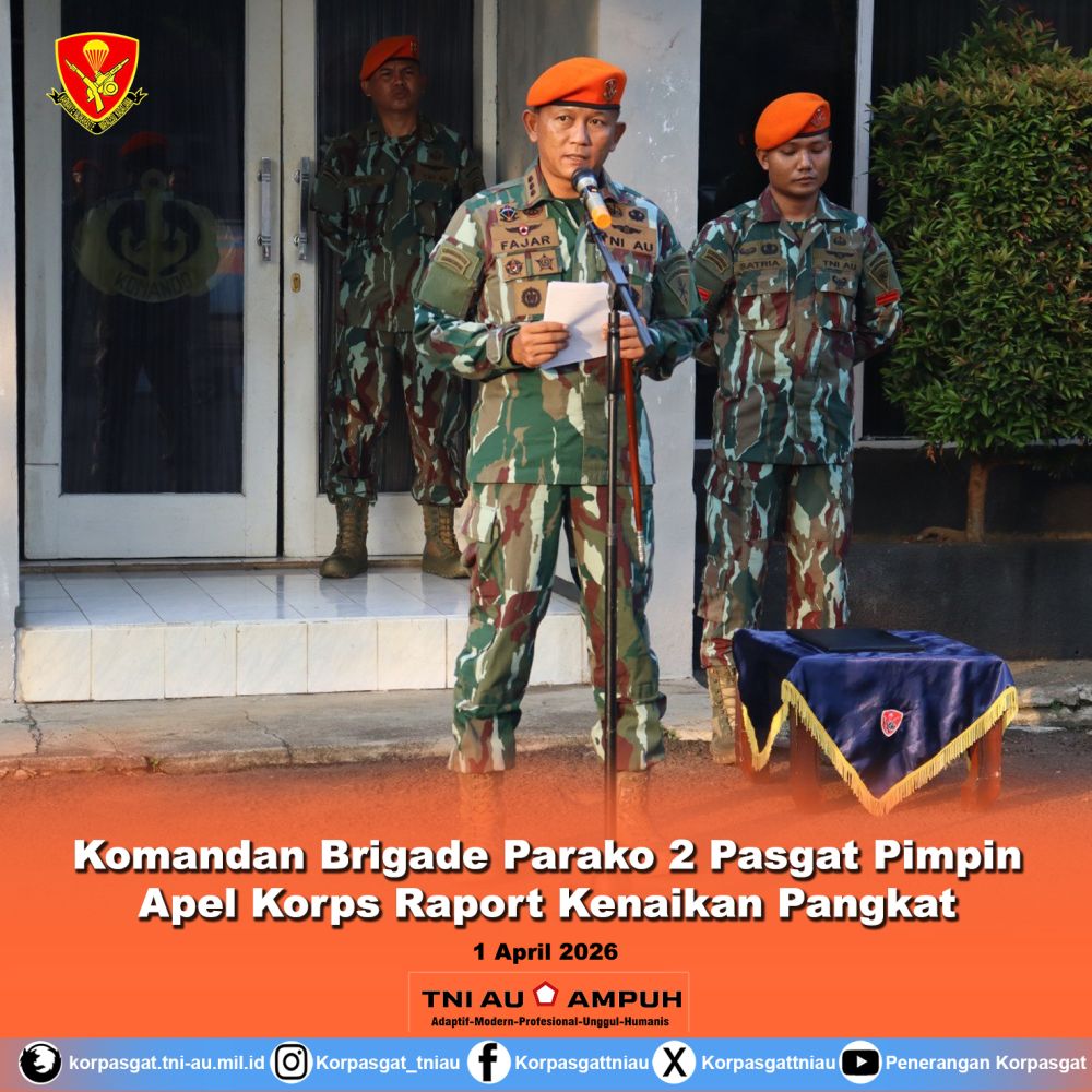 Komandan Brigade Parako 2 Pasgat Pimpin Apel Korps Raport Kenaikan Pangkat