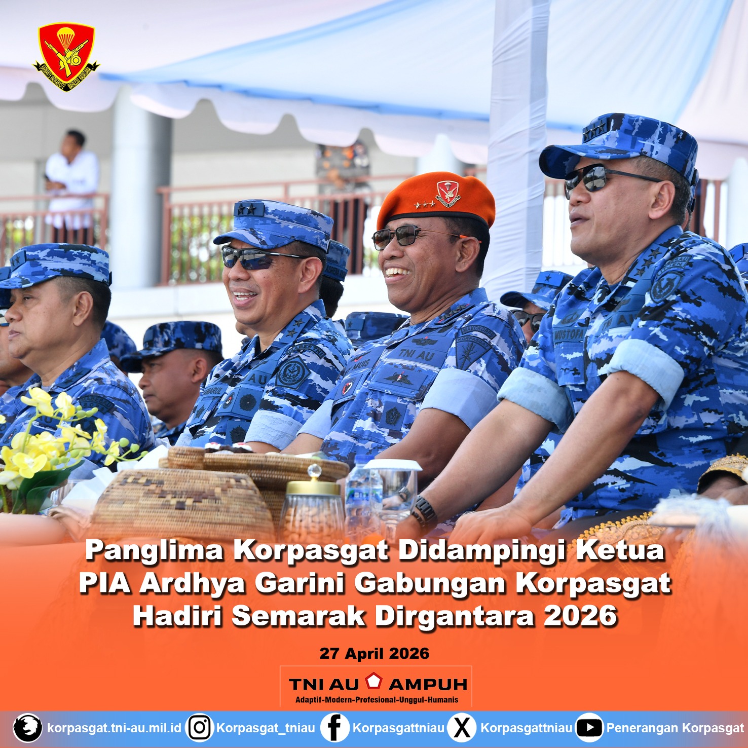 Panglima Korpasgat Didampingi Ketua PIA Ardhya Garini Gabungan Korpasgat Hadiri Semarak Dirgantara 2026