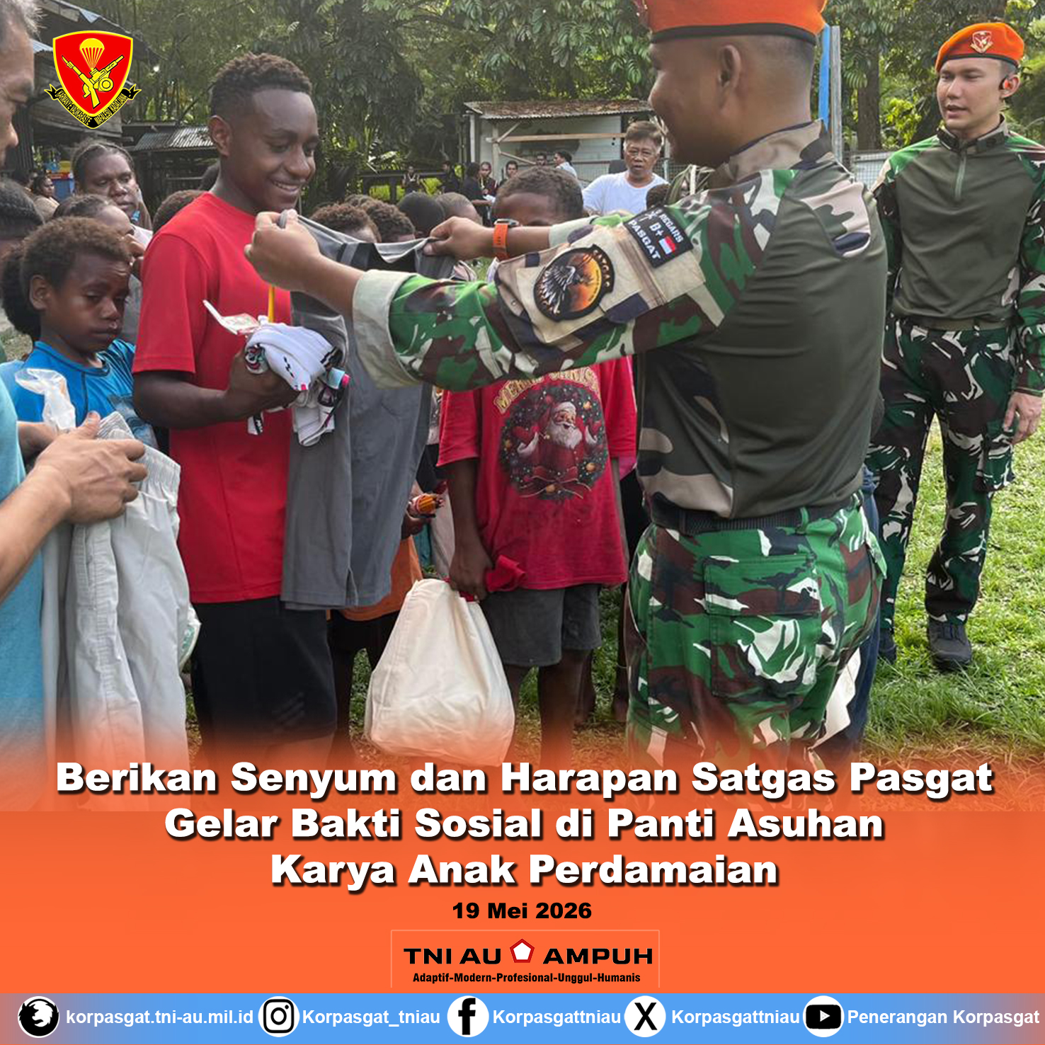 Berikan Senyum dan Harapan Satgas Pasgat Gelar Bakti Sosial di Panti Asuhan Karya Anak Perdamaian Berikan Senyum dan Harapan Satgas Pasgat Gelar Bakti Sosial di Panti Asuhan Karya Anak Perdamaian