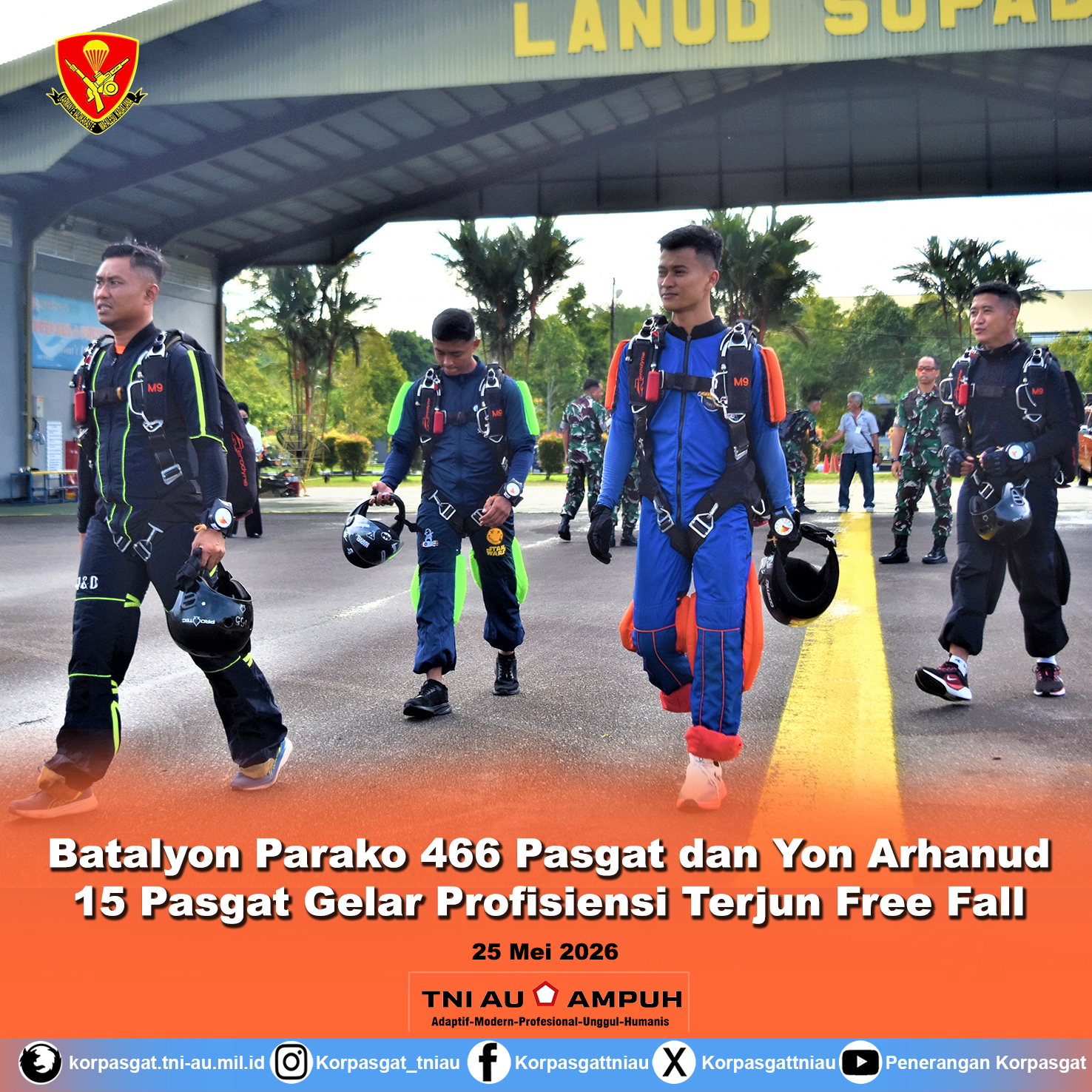 Batalyon Parako 466 Pasgat dan Yon Arhanud 15 Pasgat Gelar Profisiensi Terjun Free Fall