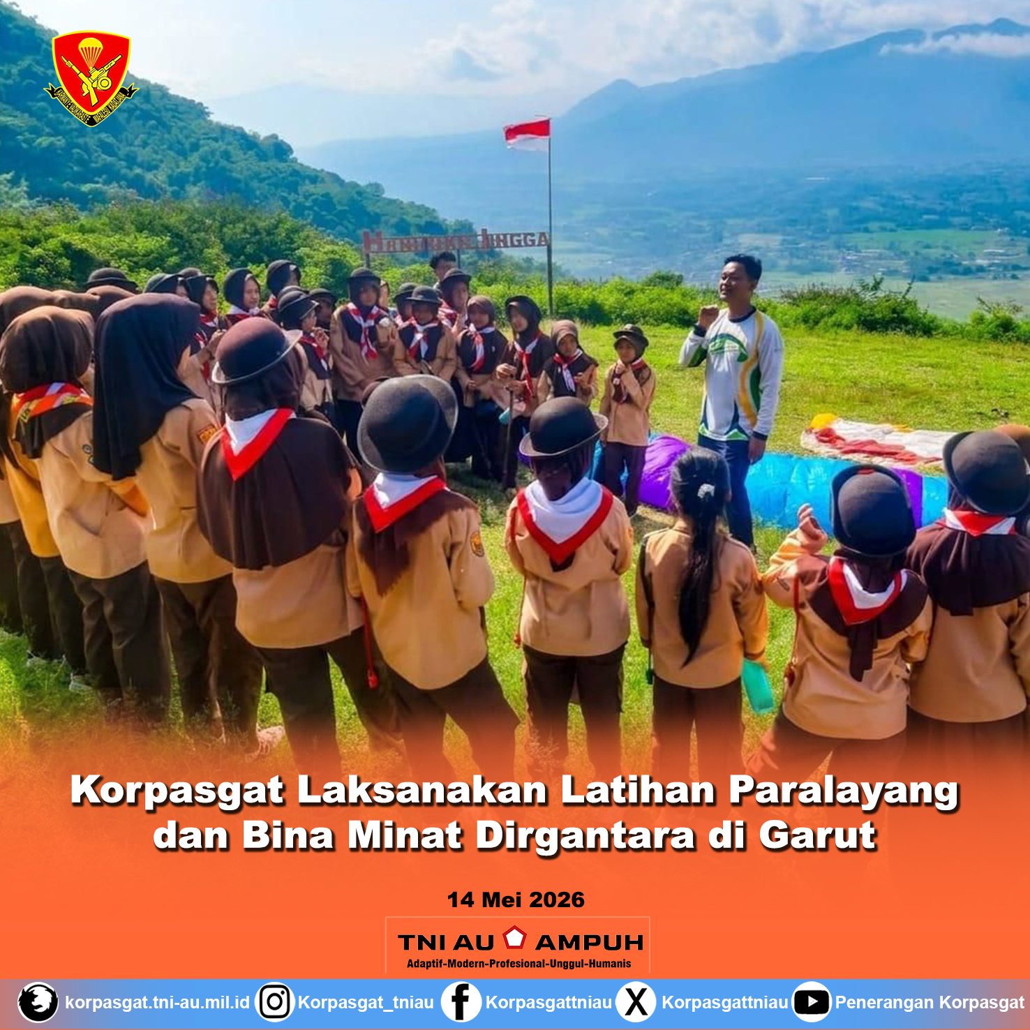 Korpasgat Laksanakan Latihan Paralayang dan Bina Minat Dirgantara di Garut