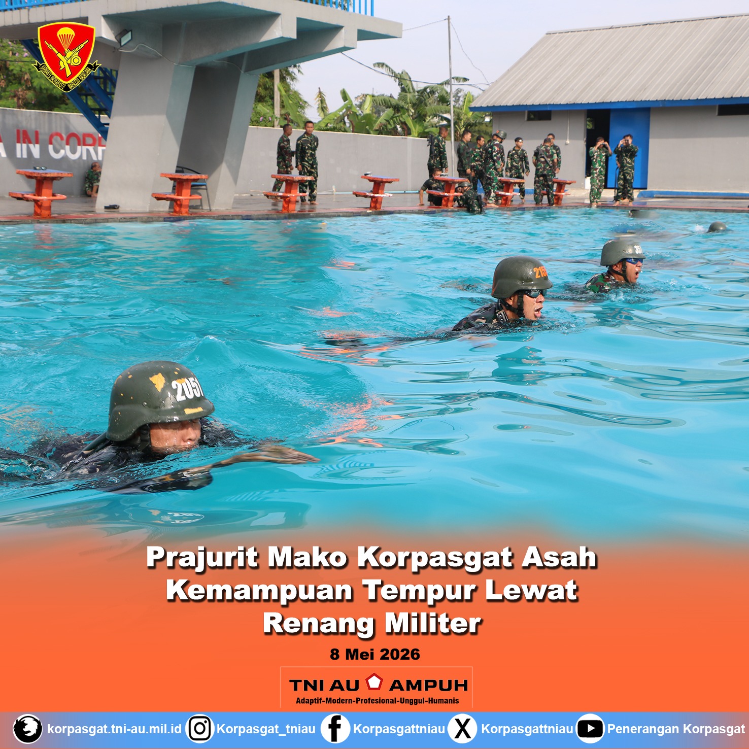 Prajurit Mako Korpasgat Asah Kemampuan Tempur Lewat Renang Militer