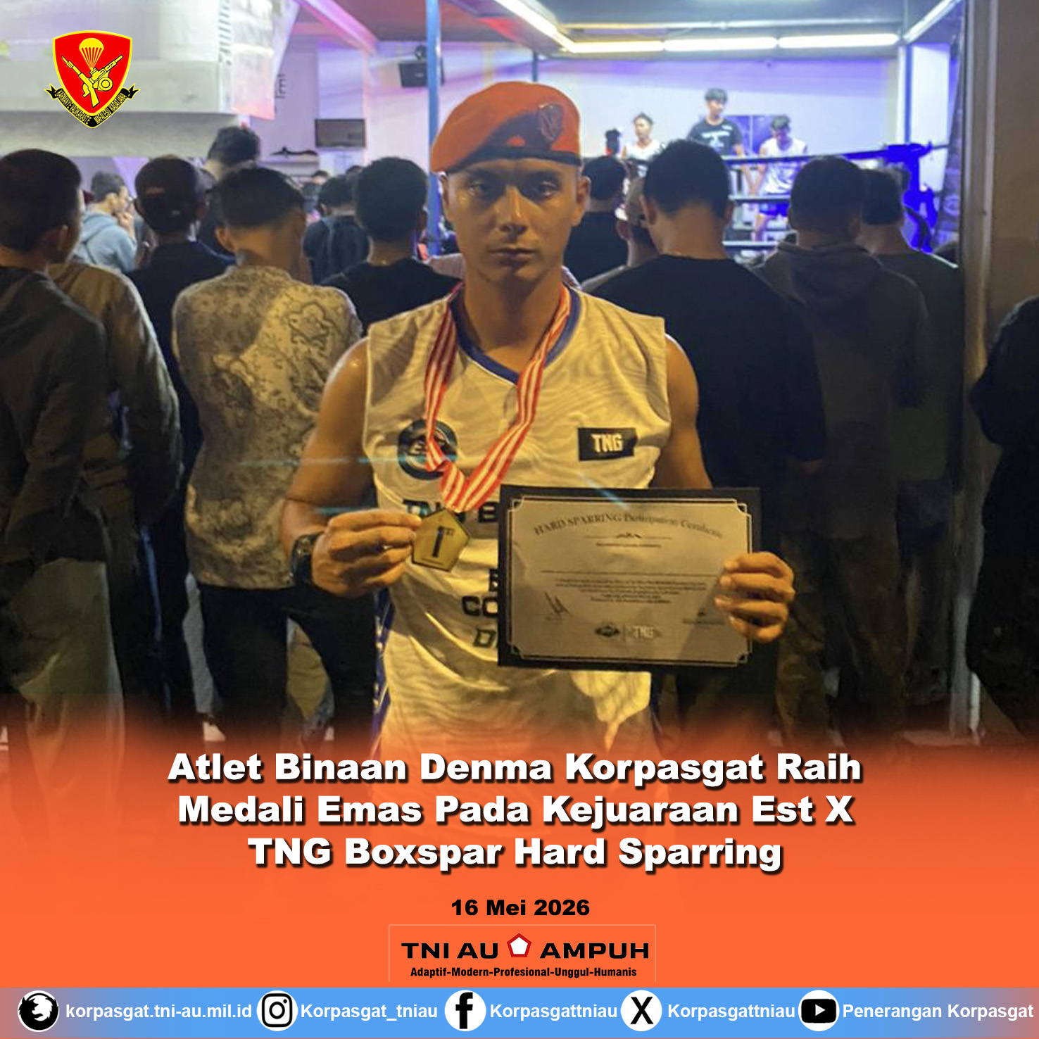 Atlet Binaan Denma Korpasgat Raih Medali Emas Pada Kejuaraan Est X TNG Boxspar Hard Sparring