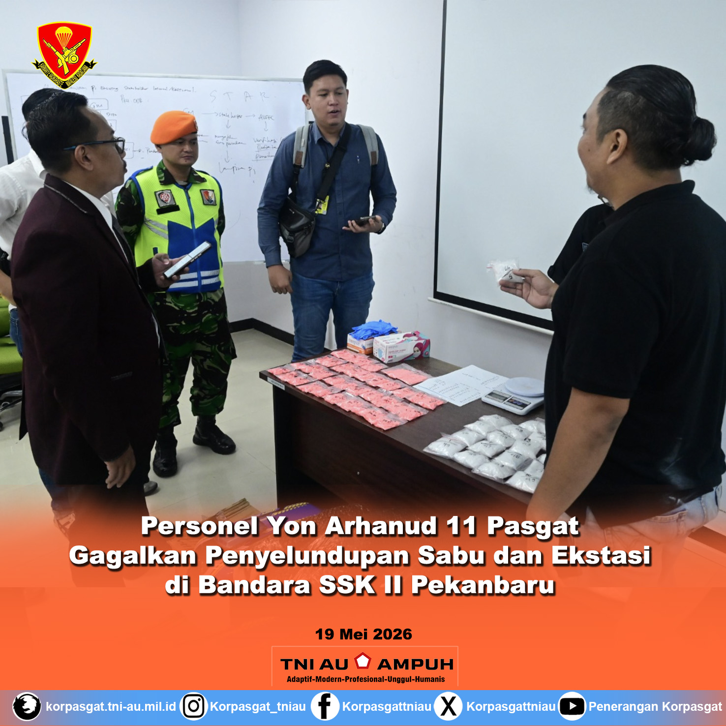 Personel Yon Arhanud 11 Pasgat Gagalkan Penyelundupan Sabu dan Ekstasi di Bandara SSK II Pekanbaru