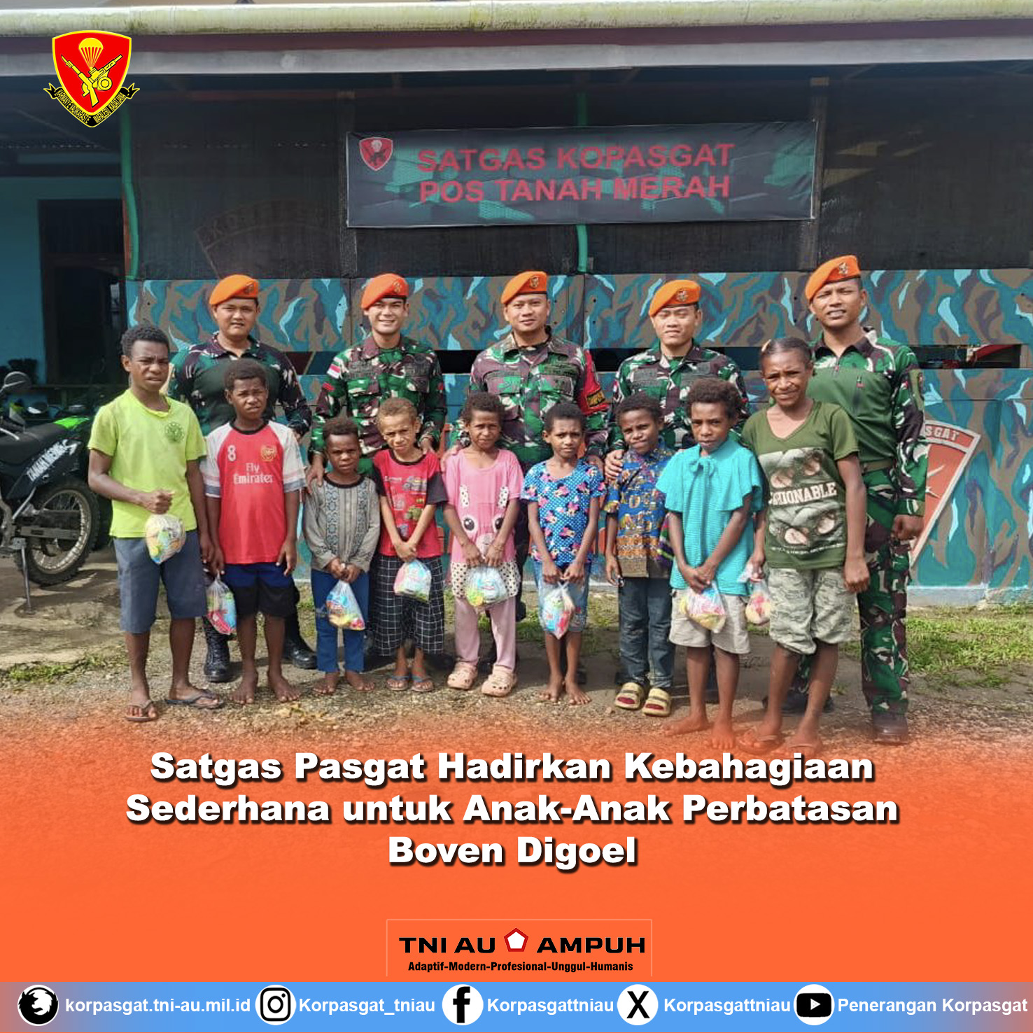 Satgas Pasgat Hadirkan Kebahagiaan Sederhana untuk Anak-Anak Perbatasan Boven Digoel Satgas Pasgat Hadirkan Kebahagiaan Sederhana untuk Anak-Anak Perbatasan Boven Digoel