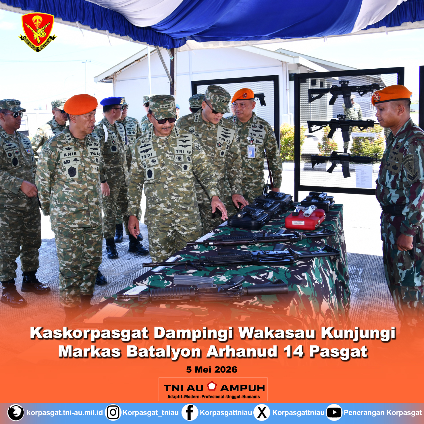 Kaskorpasgat Dampingi Wakasau Kunjungi Markas Batalyon Arhanud 14 Pasgat.
