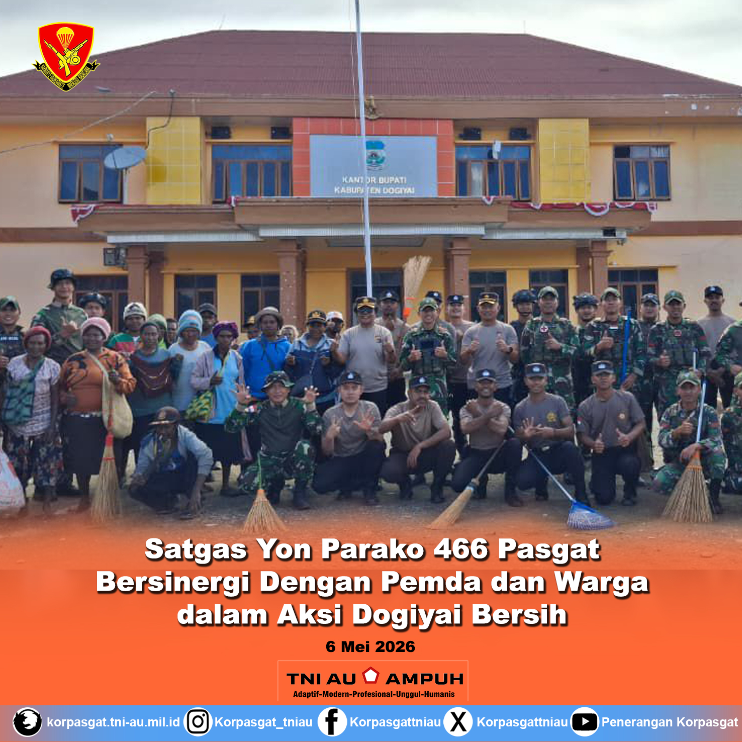 Satgas Yon Parako 466 Pasgat Bersinergi Dengan Pemda dan Warga dalam Aksi Dogiyai Bersi