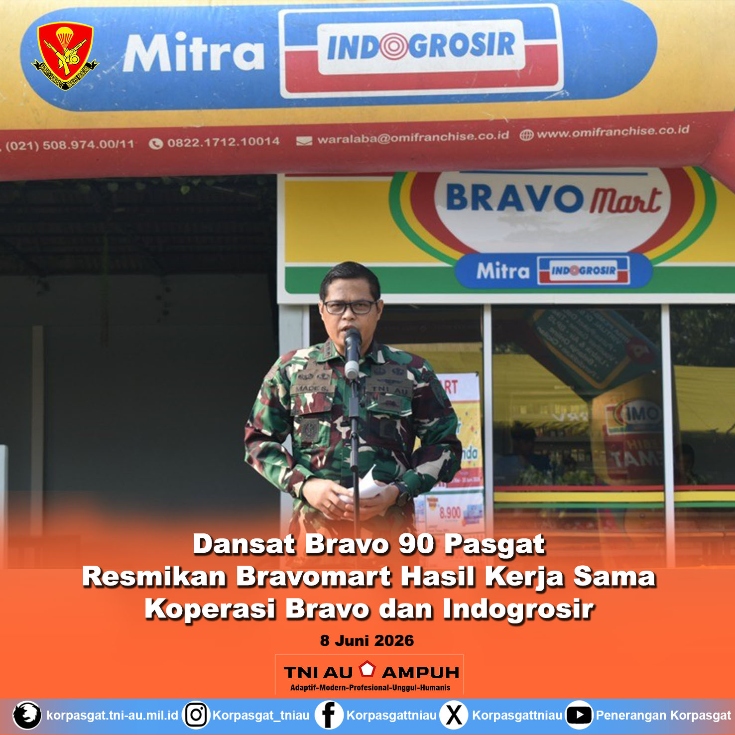 Dansat Bravo 90 Pasgat Resmikan Bravomart Hasil Kerja Sama Koperasi Bravo dan Indogrosir