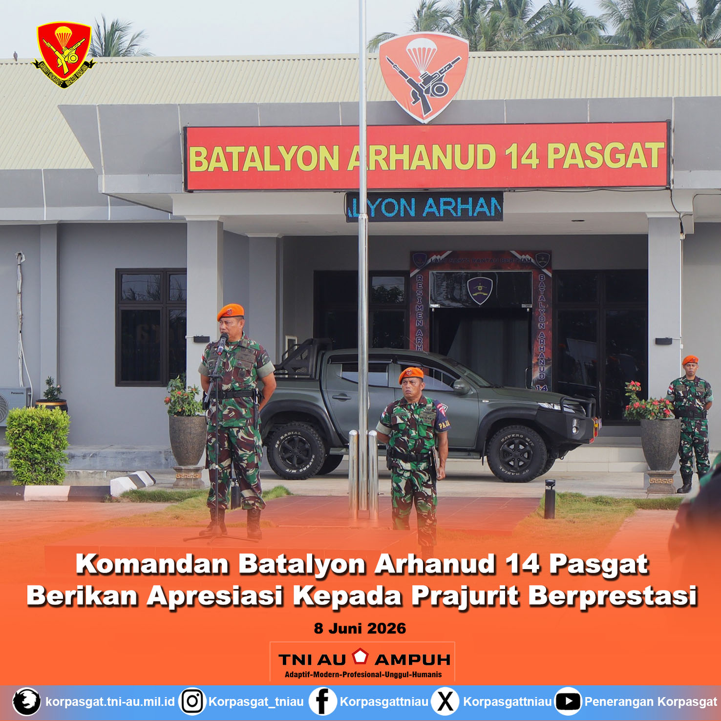 Komandan Batalyon Arhanud 14 Pasgat Berikan Apresiasi Kepada Prajurit Berprestasi