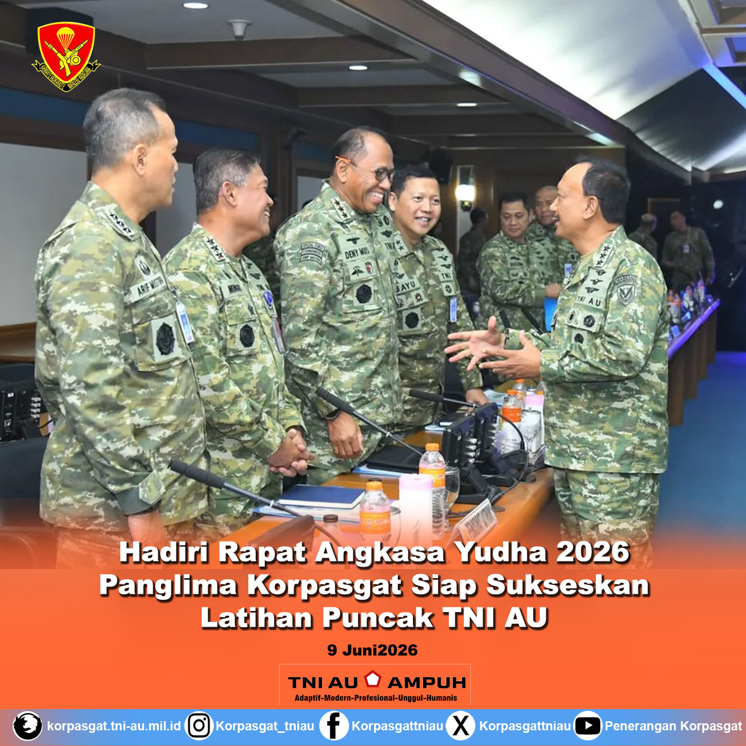 Hadiri Rapat Angkasa Yudha 2026 Panglima Korpasgat Siap Sukseskan Latihan Puncak TNI AU Hadiri Rapat Angkasa Yudha 2026 Panglima Korpasgat Siap Sukseskan Latihan Puncak TNI AU