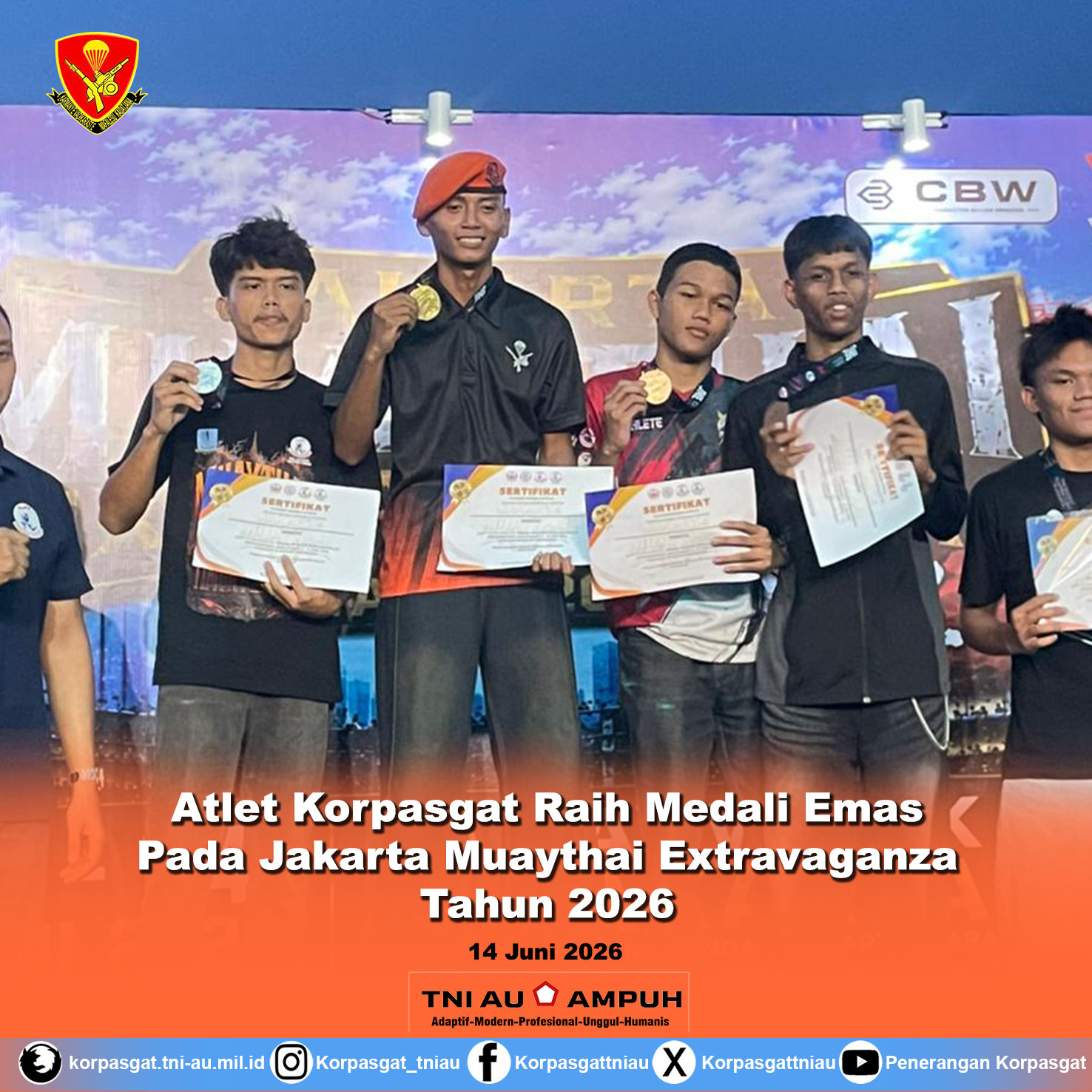 Atlet Korpasgat Raih Medali Emas Pada Jakarta Muaythai Extravaganza Tahun 2026 Atlet Korpasgat Raih Medali Emas Pada Jakarta Muaythai Extravaganza Tahun 2026