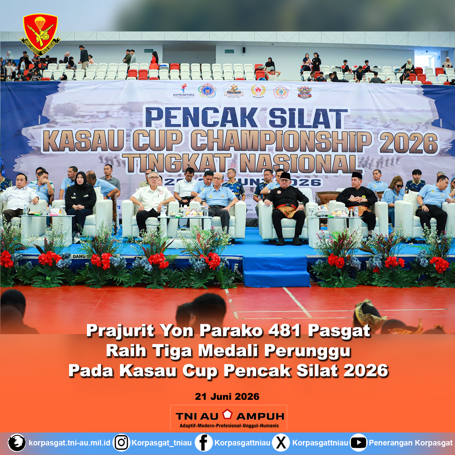 Prajurit Yon Parako 481 Pasgat Raih Tiga Medali Perunggu Pada Kasau Cup Pencak Silat 2026