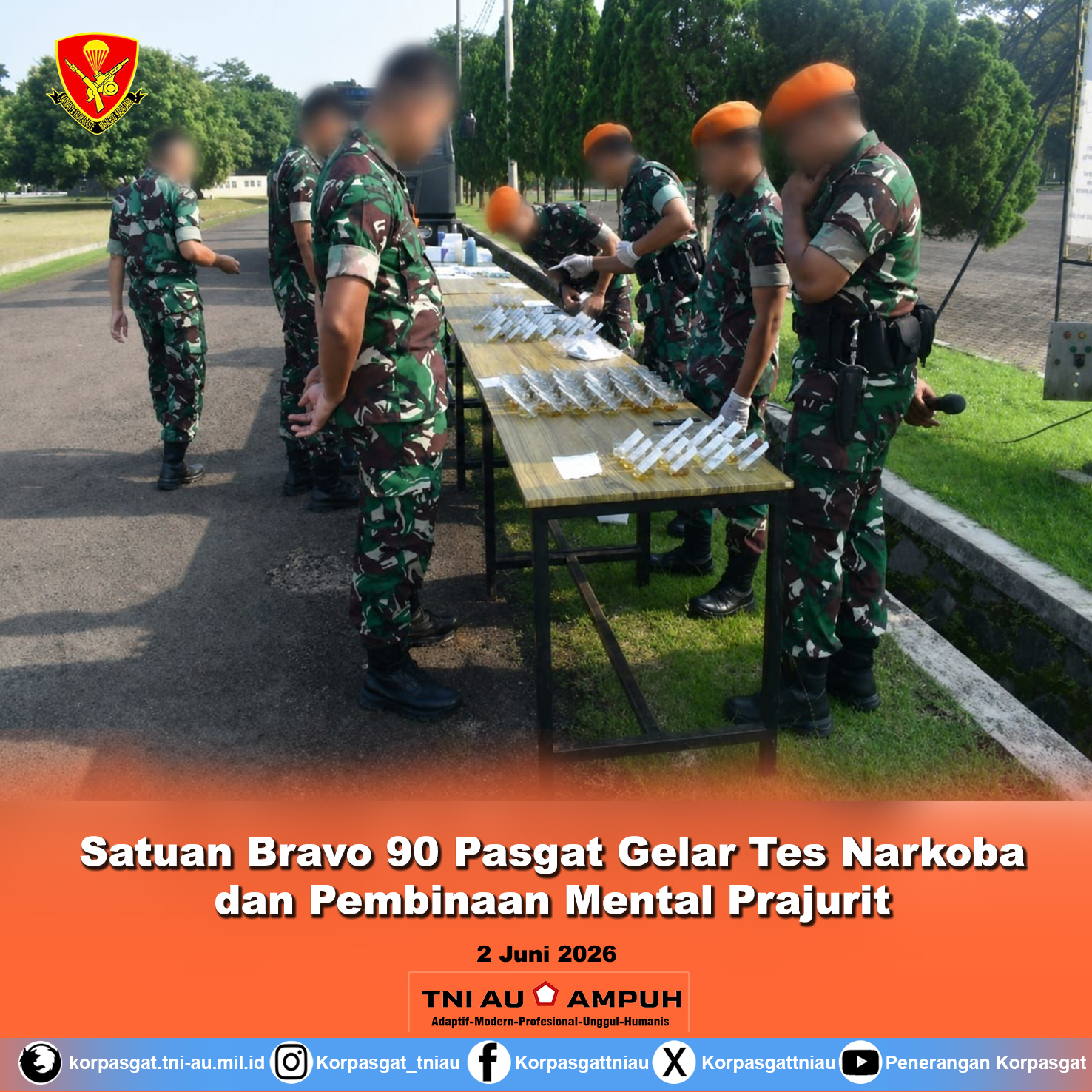Satuan Bravo 90 Pasgat Gelar Tes Narkoba dan Pembinaan Mental Prajurit