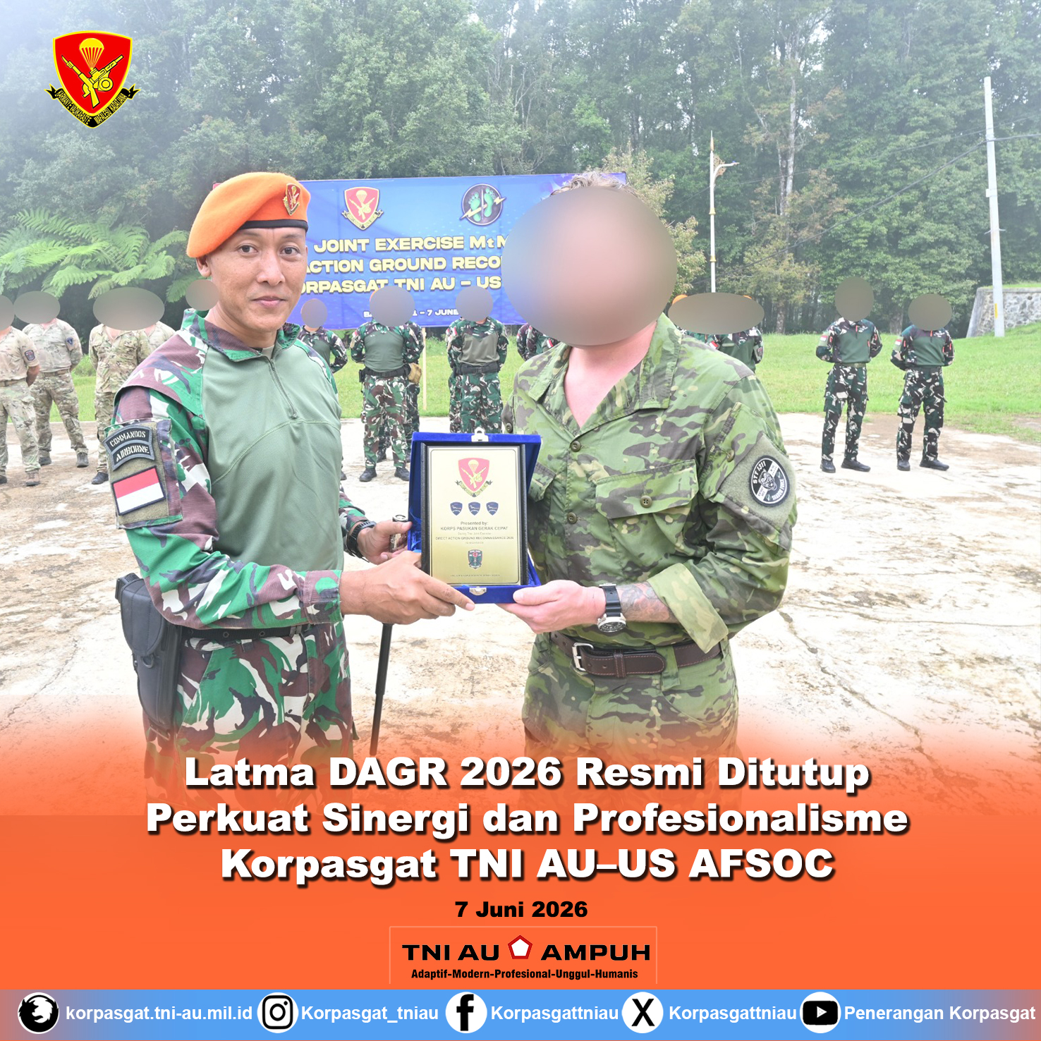 Latma DAGR 2026 Resmi Ditutup, Perkuat Sinergi dan Profesionalisme Korpasgat TNI AU–US AFSOC