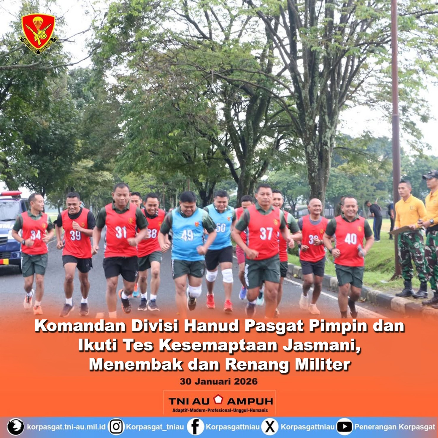 Komandan Divisi Hanud Pasgat Pimpin dan Ikuti Tes Kesemaptaan Jasmani, Menembak, dan Renang Militer
