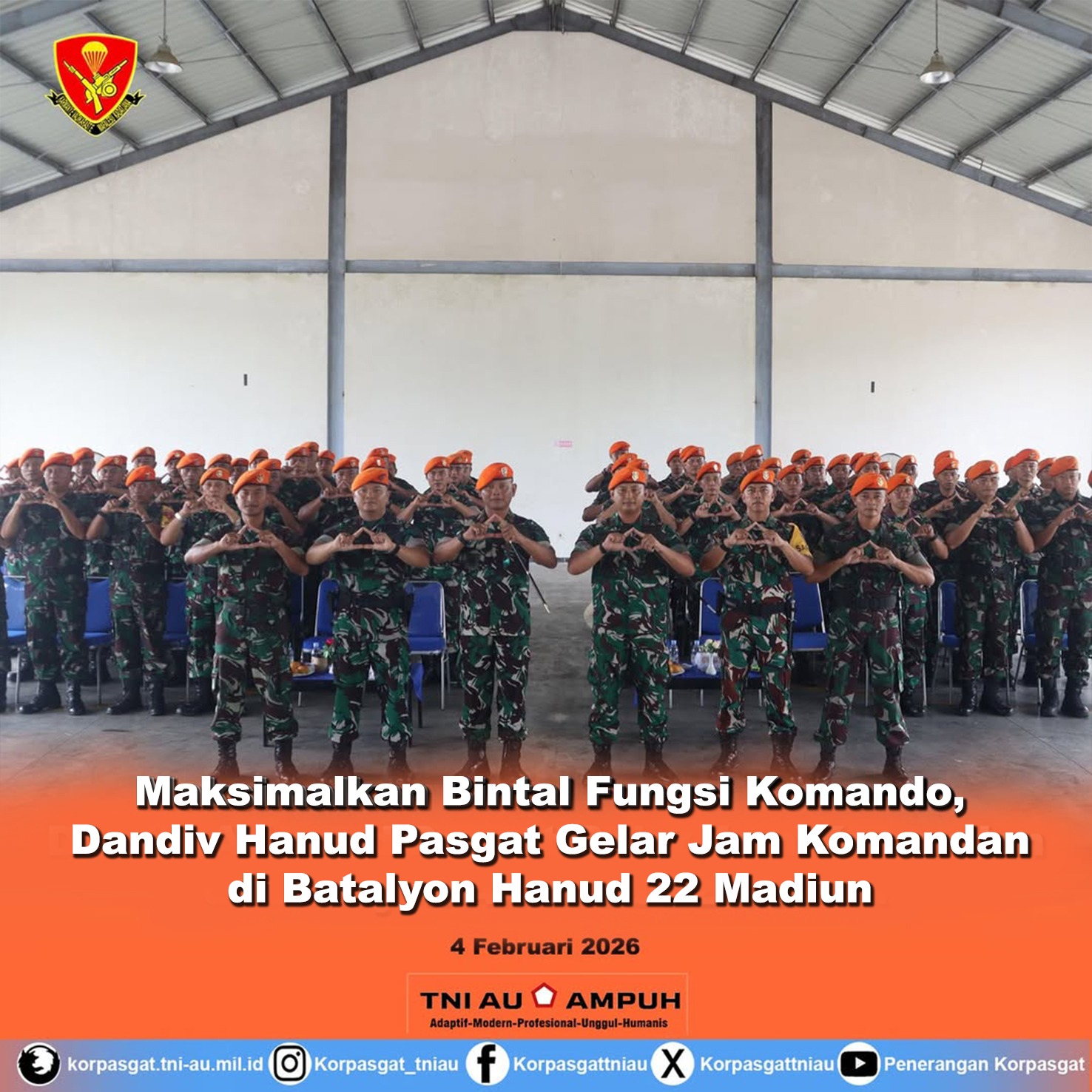 Maksimalkan Bintal Fungsi Komando, Dandiv Hanud Pasgat Gelar Jam Komandan di Batalyon Hanud 22 Madiun