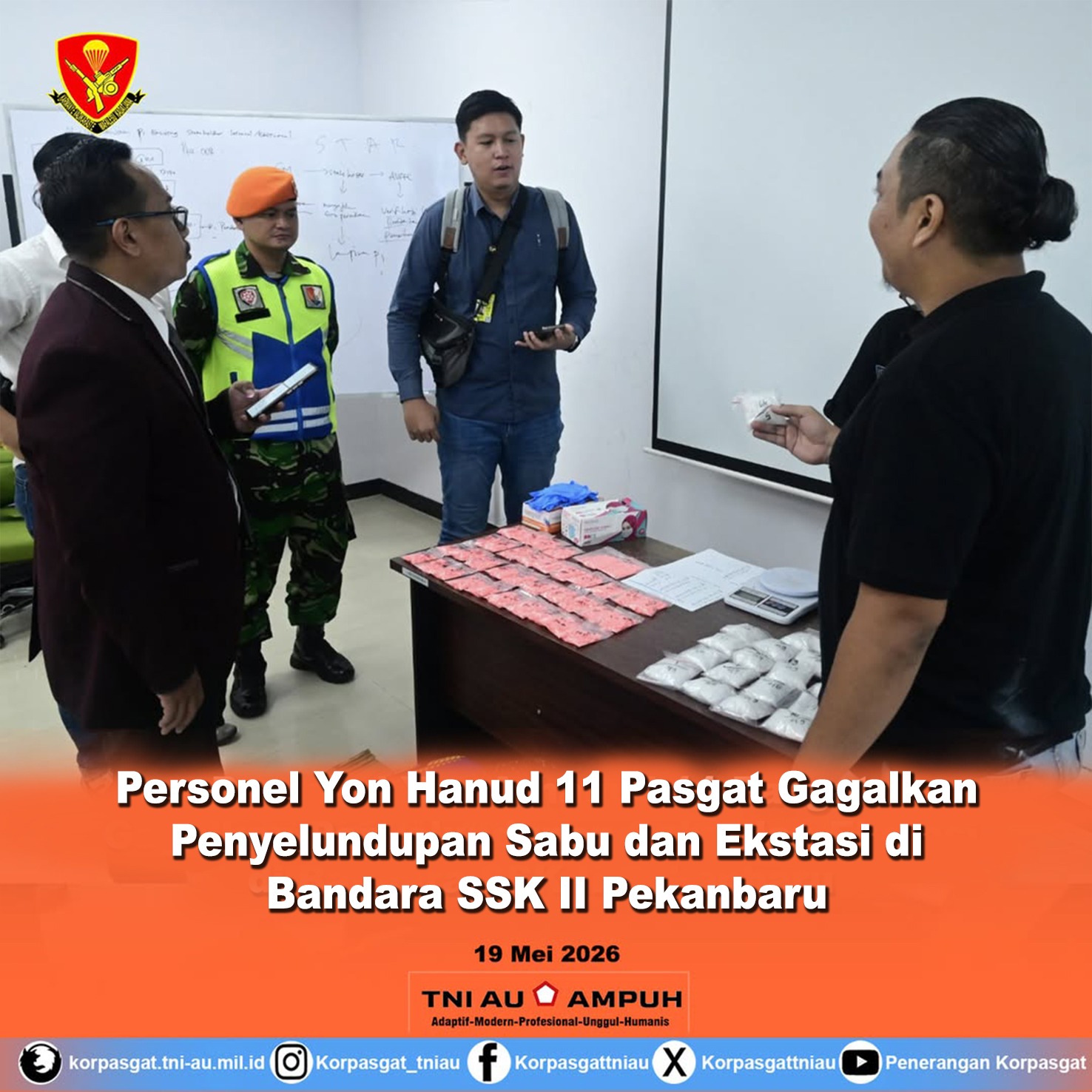 Personel Yon Hanud 11 Pasgat Gagalkan Penyelundupan Sabu dan Ekstasi di Bandara SSK II Pekanbaru