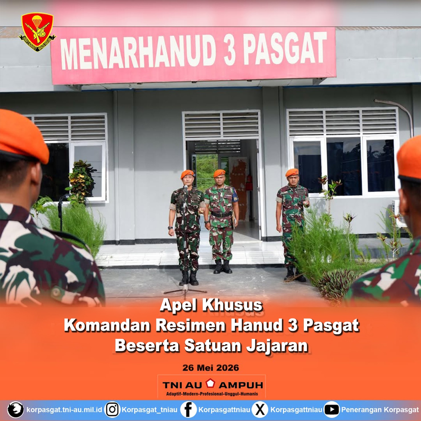 Apel Khusus Komandan Resimen Hanud 3 Pasgat Beserta Satuan Jajaran