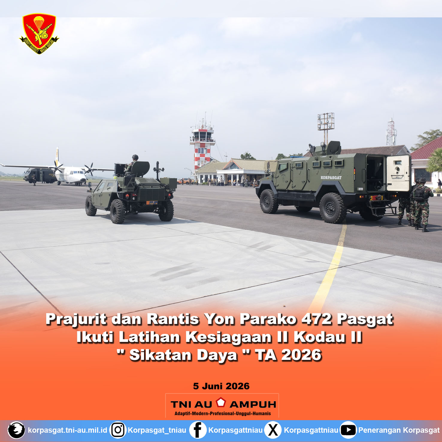 Prajurit dan Rantis Yon Parako 472 Pasgat Ikuti Latihan Kesiagaan II Kodau II ” Sikatan Daya ” TA 2026