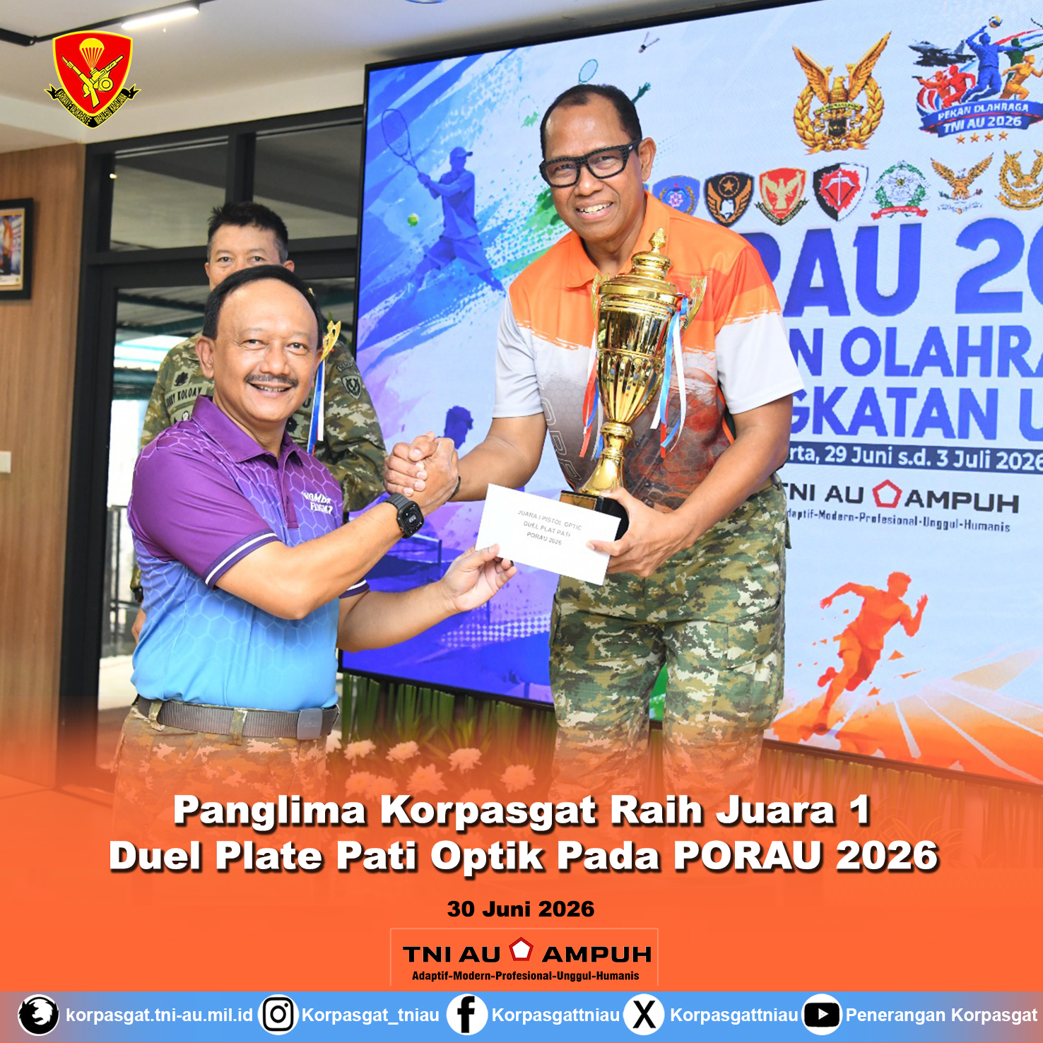 Panglima Korpasgat Raih Juara 1 Duel Plate Pati Optik Pada PORAU 2026 Panglima Korpasgat Raih Juara 1 Duel Plate Pati Optik Pada PORAU 2026