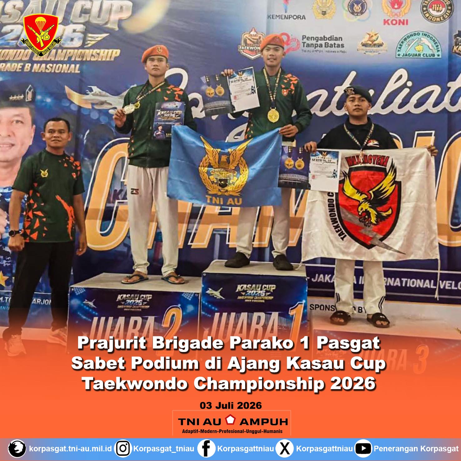 Prajurit Brigade Parako 1 Pasgat Sabet Podium di Ajang Kasau Cup Taekwondo Championship 2026