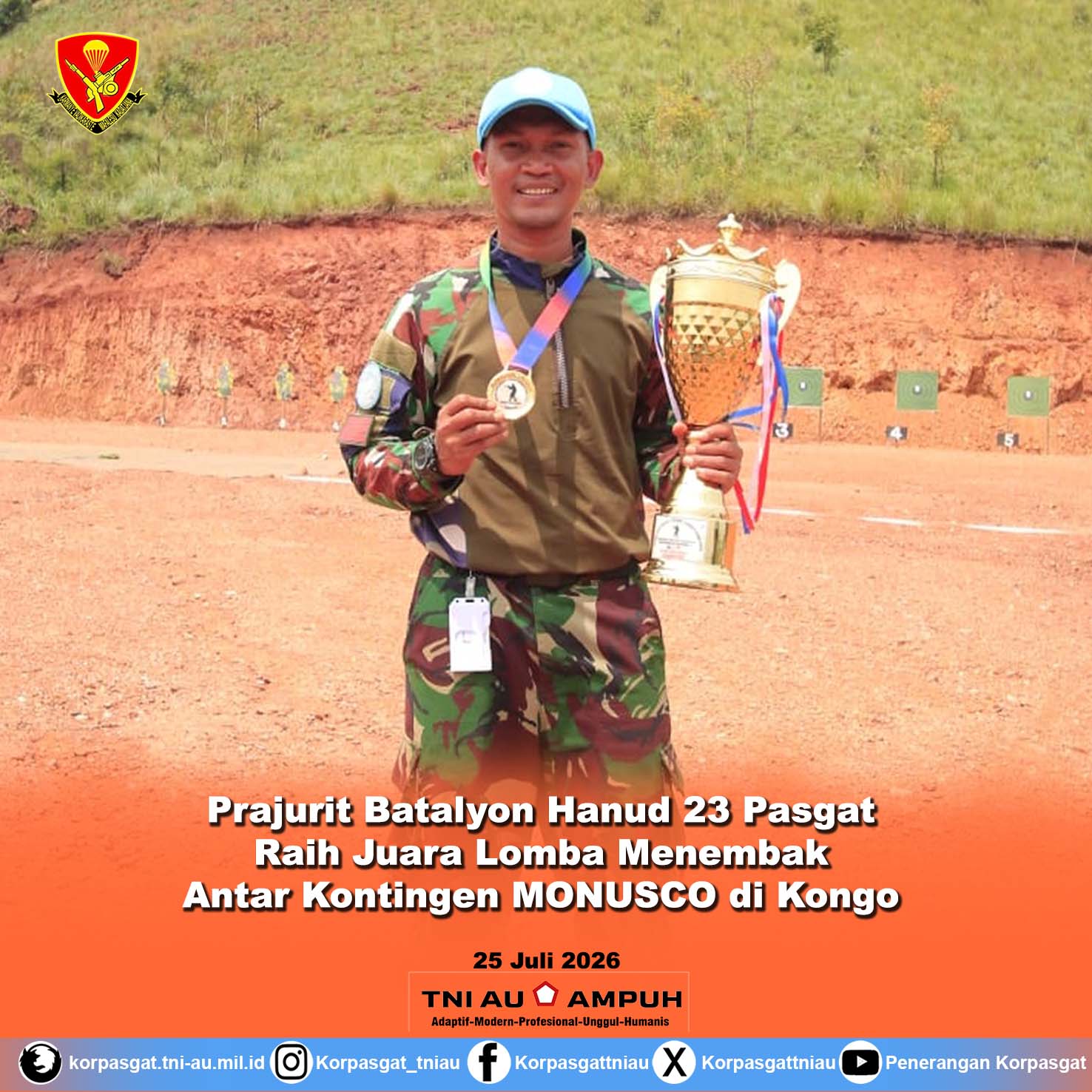 Prajurit Yon Hanud 23 Pasgat Raih Juara Lomba Menembak Antar Kontingen MONUSCO di Kongo Prajurit Yon Hanud 23 Pasgat Raih Juara Lomba Menembak Antar Kontingen MONUSCO di Kongo