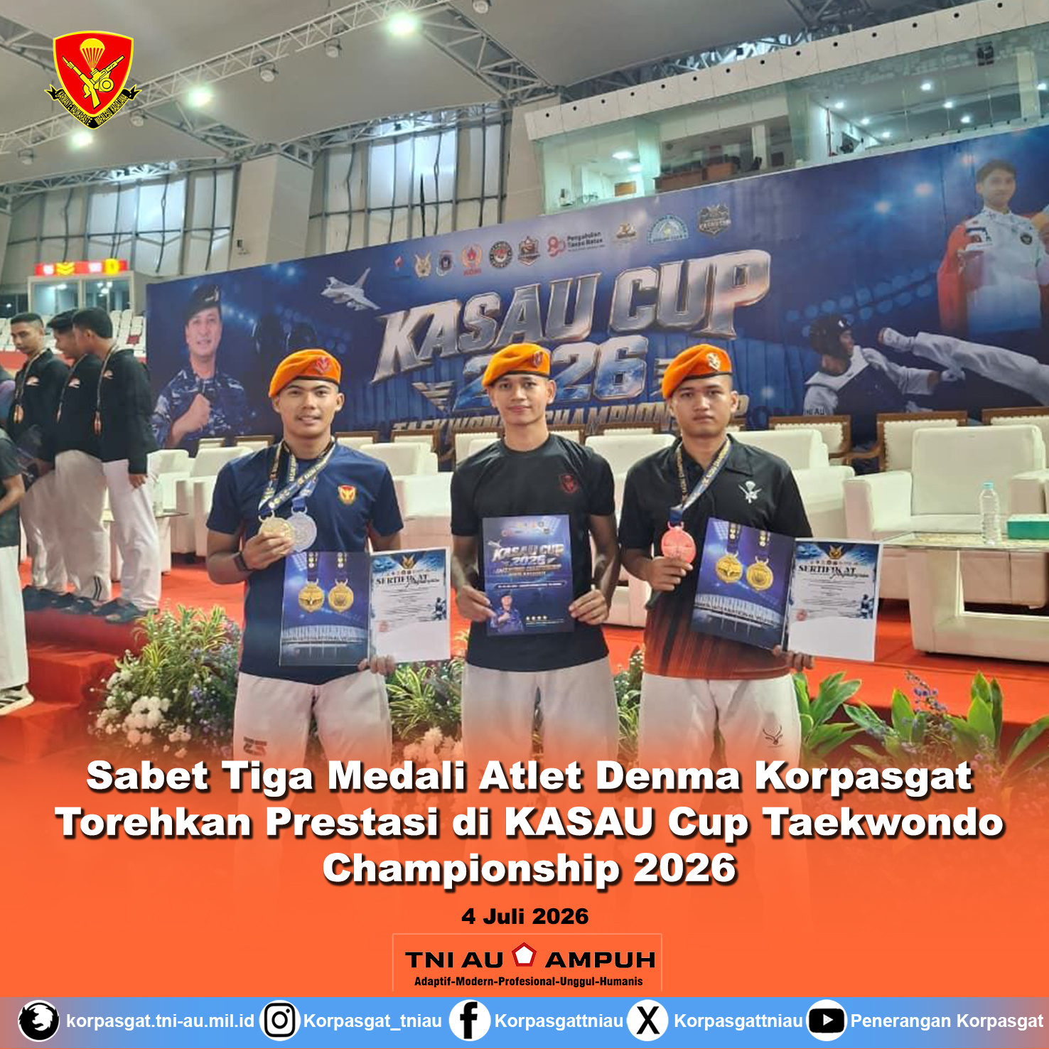 Sabet Tiga Medali Atlet Denma Korpasgat Torehkan Prestasi di KASAU Cup Taekwondo Championship 2026