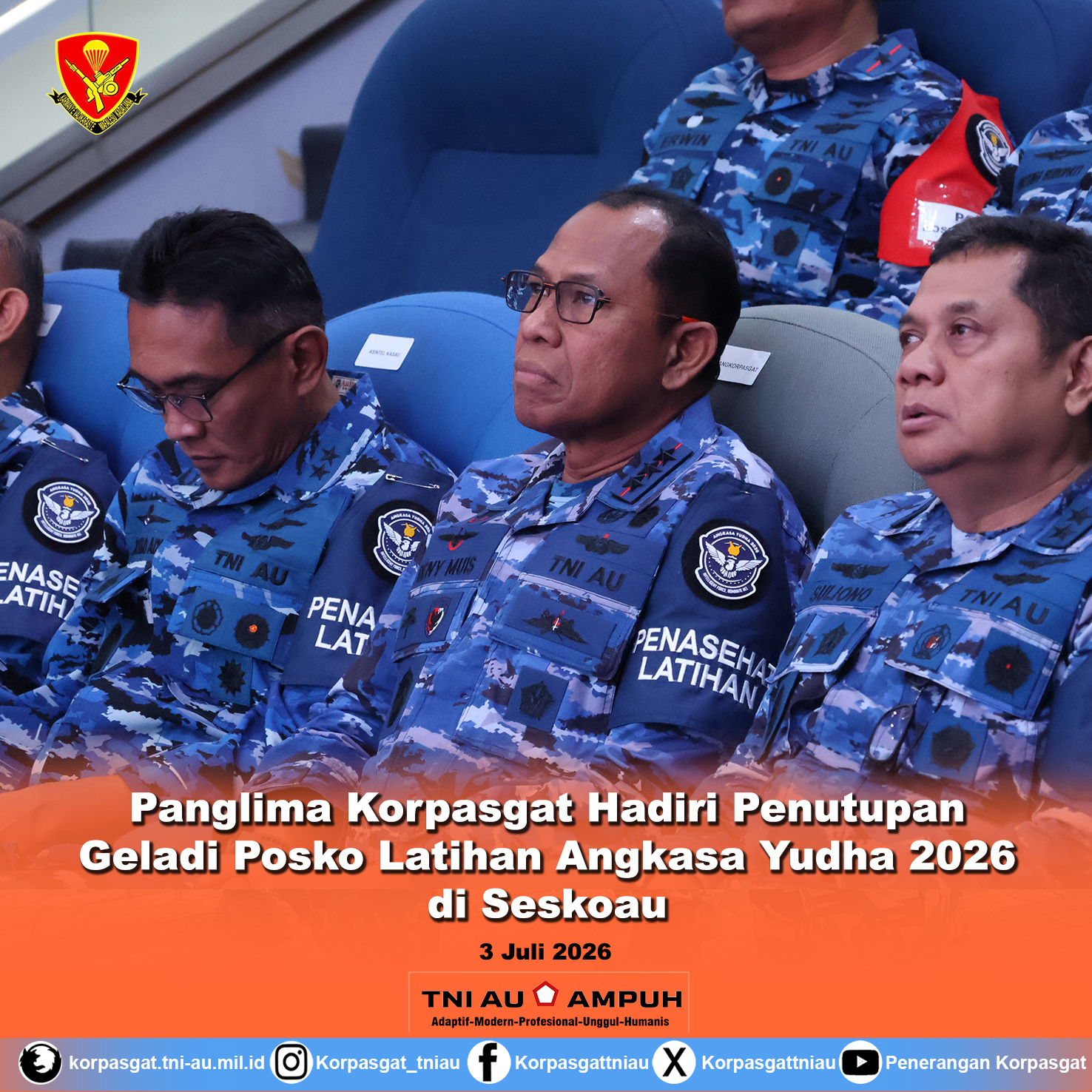 Panglima Korpasgat Hadiri Penutupan Geladi Posko Latihan Angkasa Yudha 2026 di Seskoau